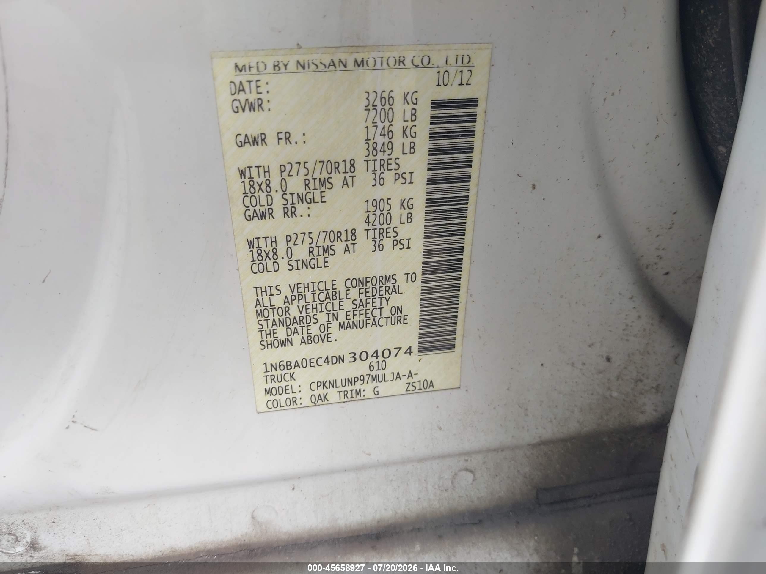 2013 Nissan Titan Pro-4x White vin: 1N6BA0EC4DN304074