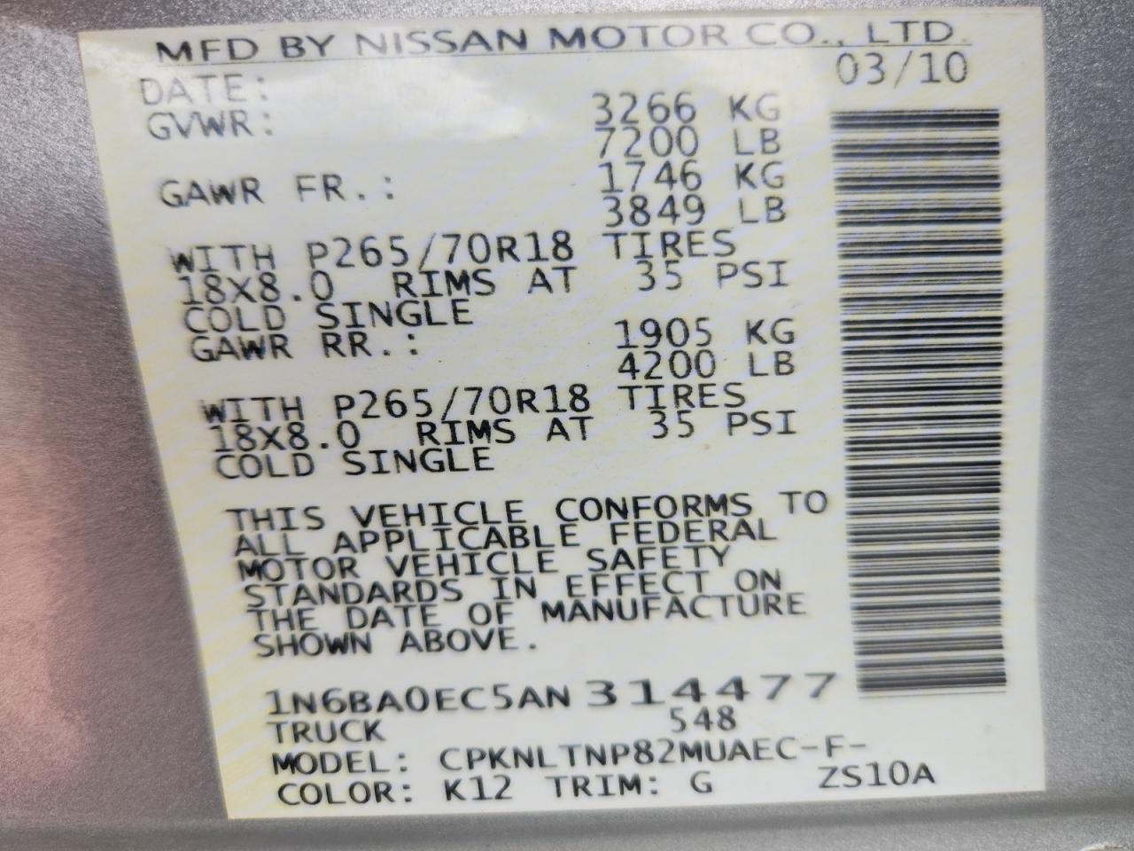 2010 Nissan Titan Se Silver vin: 1N6BA0EC5AN314477