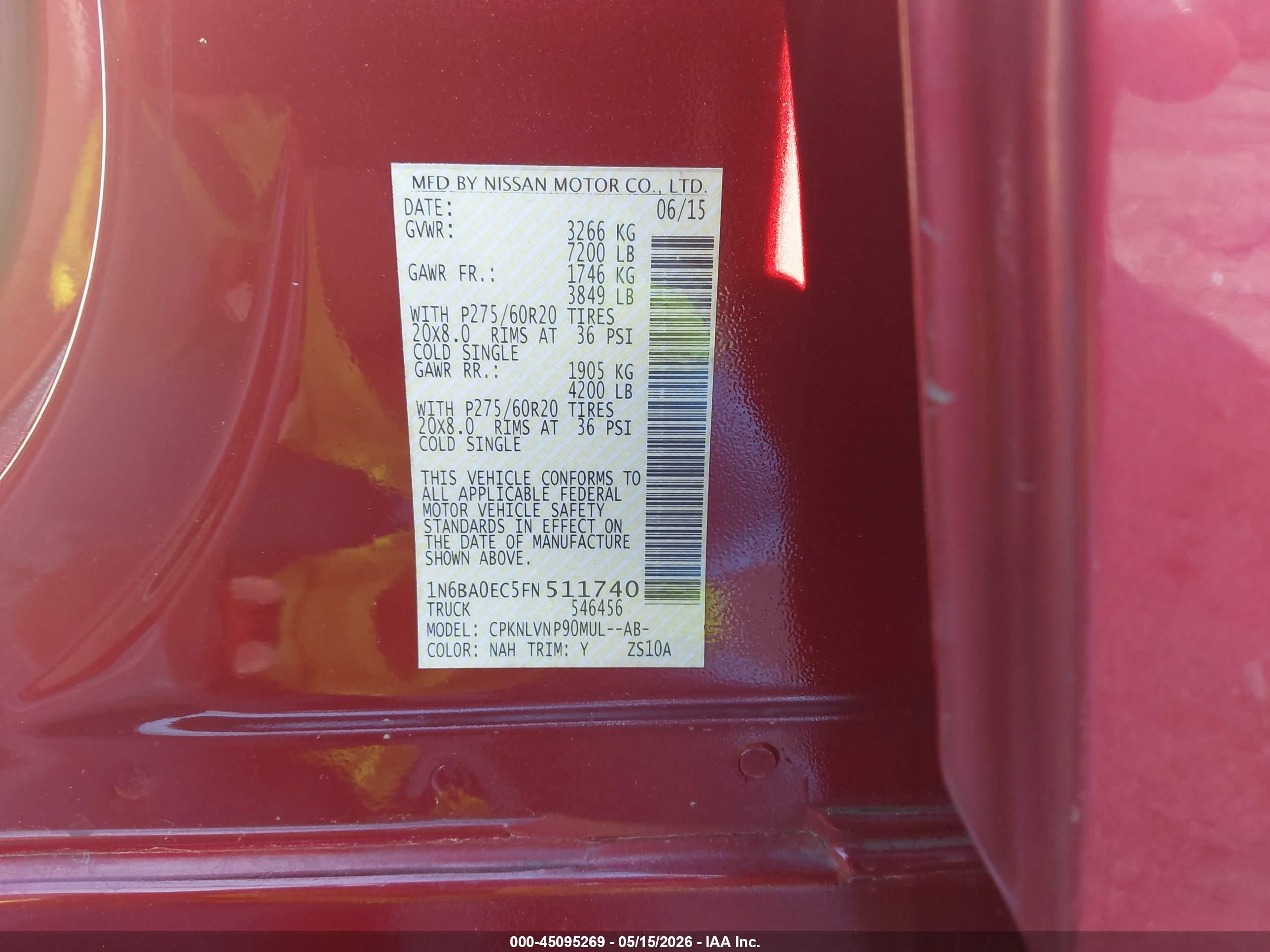2015 Nissan Titan Sl Red vin: 1N6BA0EC5FN511740