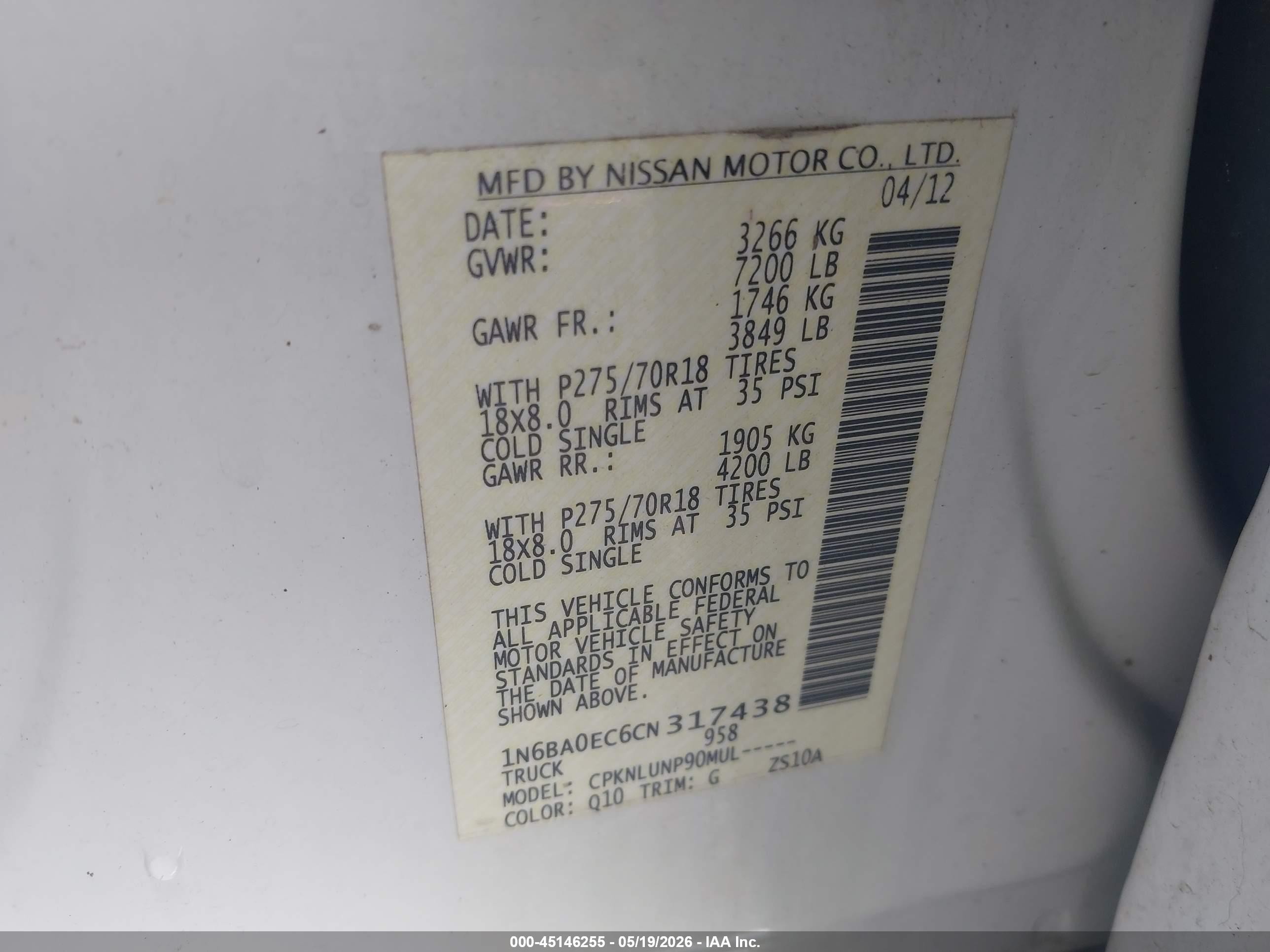 2012 Nissan Titan Pro-4x White vin: 1N6BA0EC6CN317438