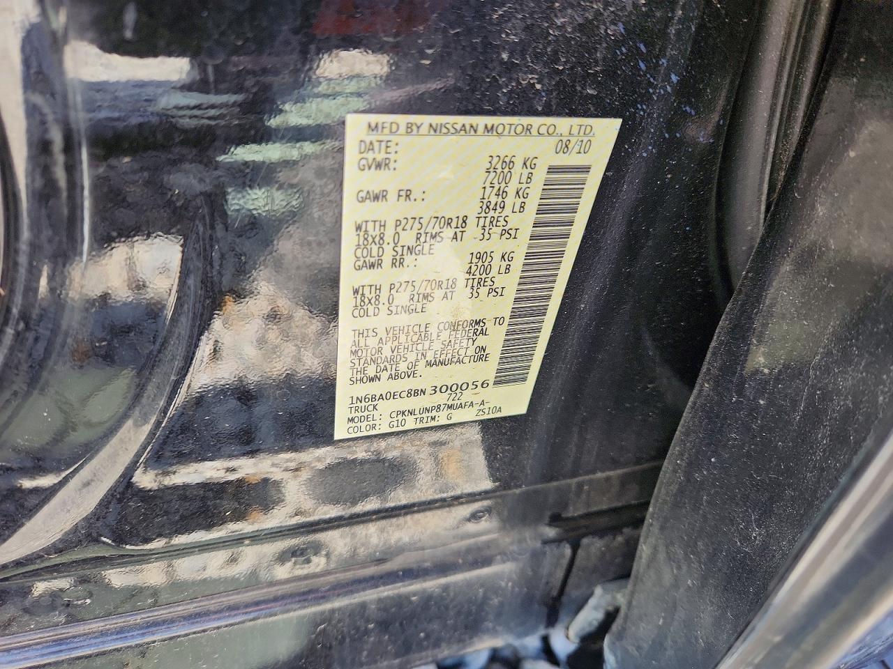2011 Nissan Titan Sv Black vin: 1N6BA0EC8BN300056