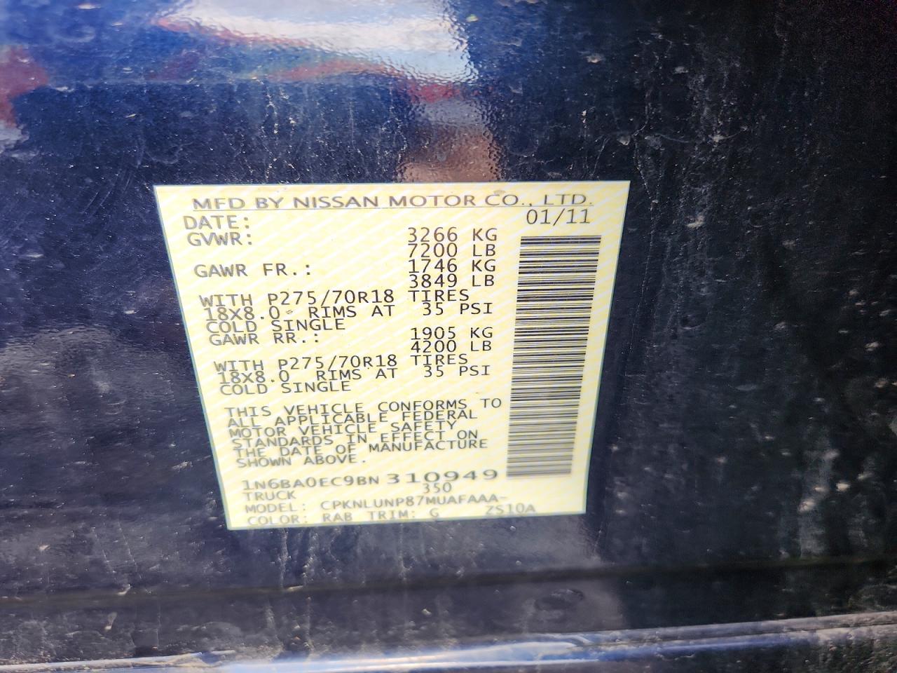 2011 Nissan Titan Sv Blue vin: 1N6BA0EC9BN310949