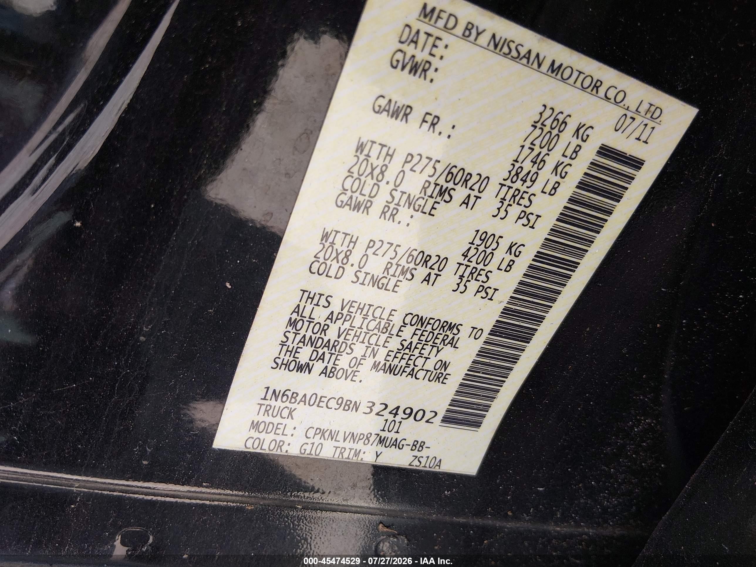 2011 Nissan Titan Sl Черный vin: 1N6BA0EC9BN324902