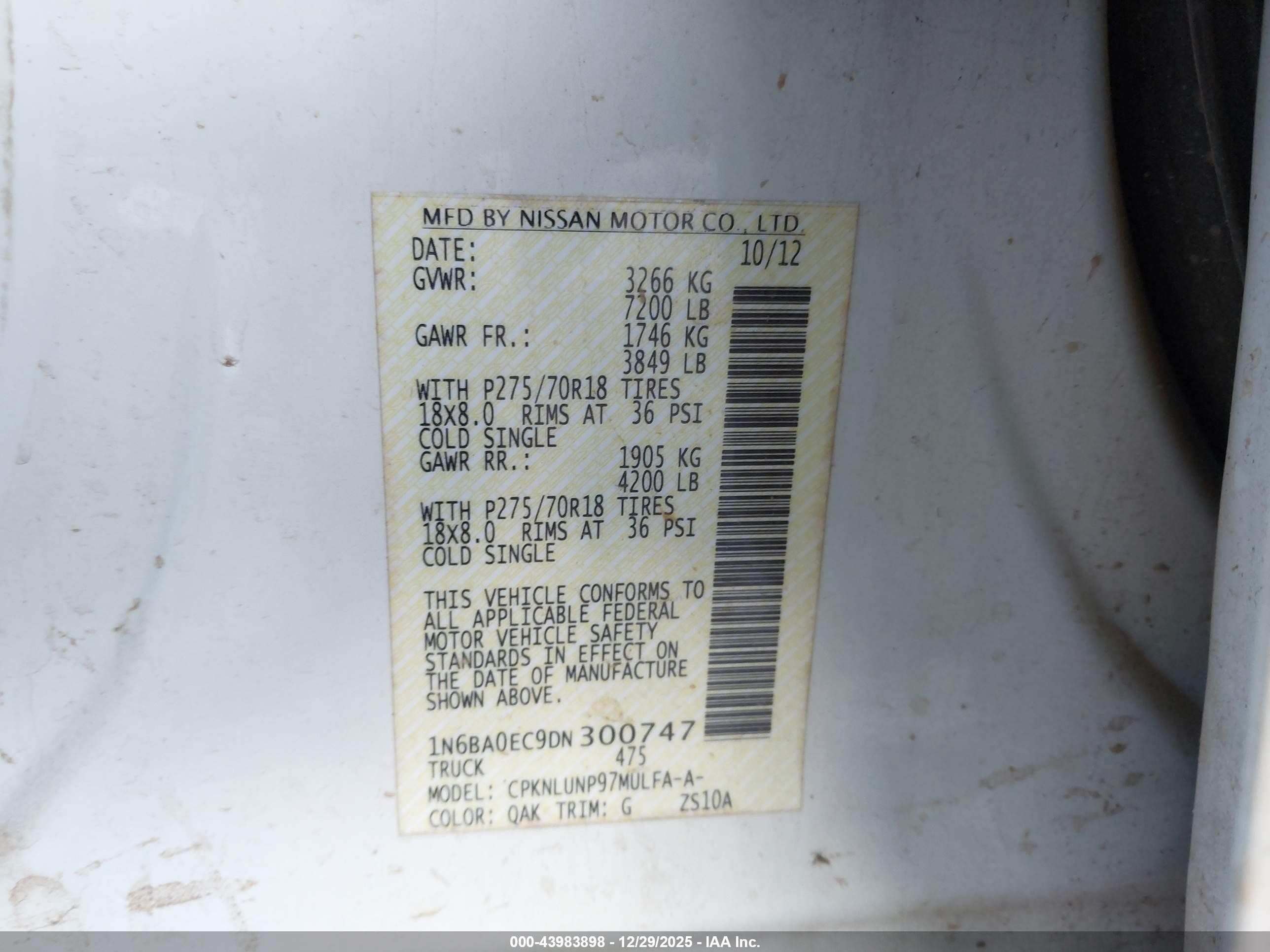 2013 Nissan Titan Pro-4x Белый vin: 1N6BA0EC9DN300747