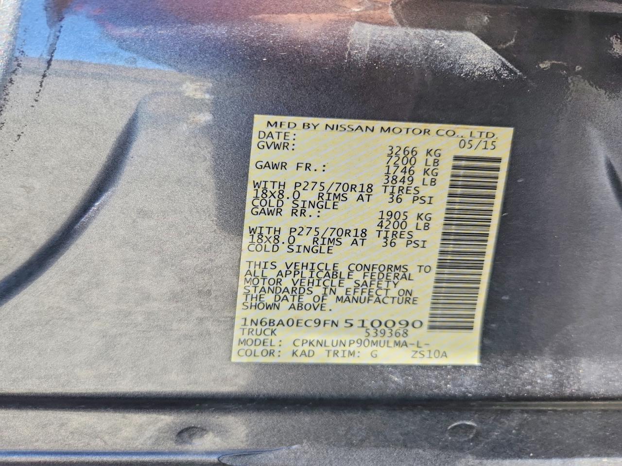 2015 Nissan Titan Pro-4x Gray vin: 1N6BA0EC9FN510090