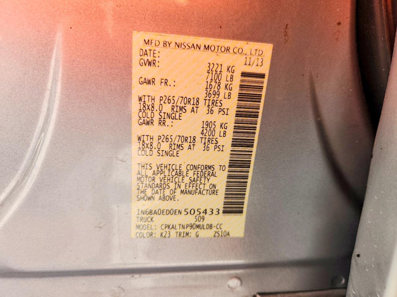 2014 Nissan Titan Sv Silver vin: 1N6BA0ED0EN505433