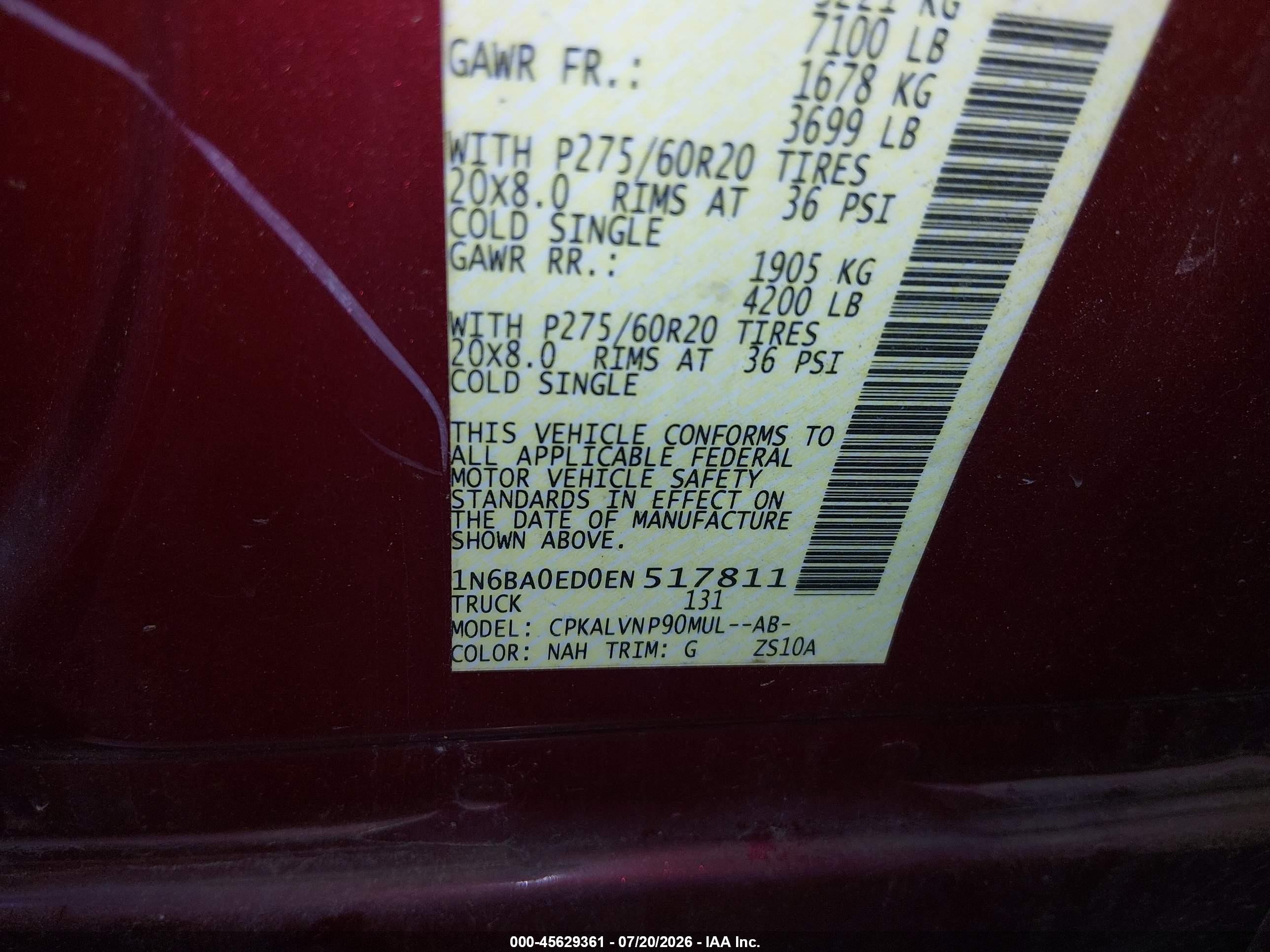 2014 Nissan Titan Sl Red vin: 1N6BA0ED0EN517811