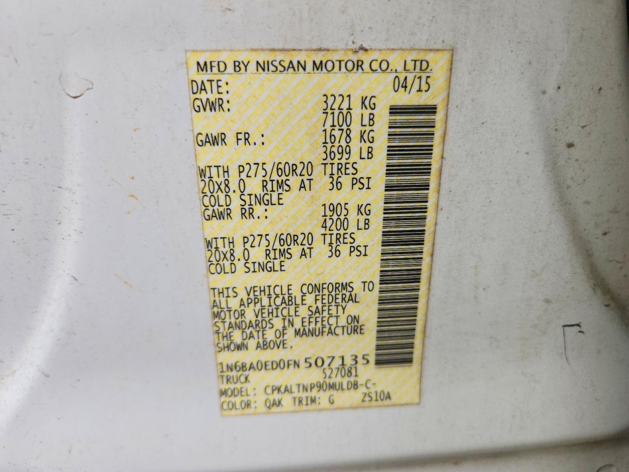 2015 Nissan Titan Sv White vin: 1N6BA0ED0FN507135