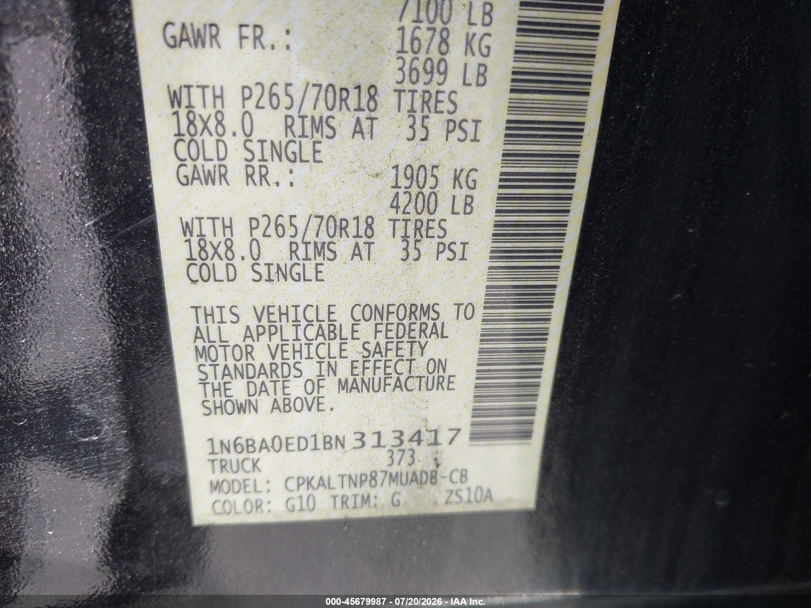 2011 Nissan Titan Sv Black vin: 1N6BA0ED1BN313417