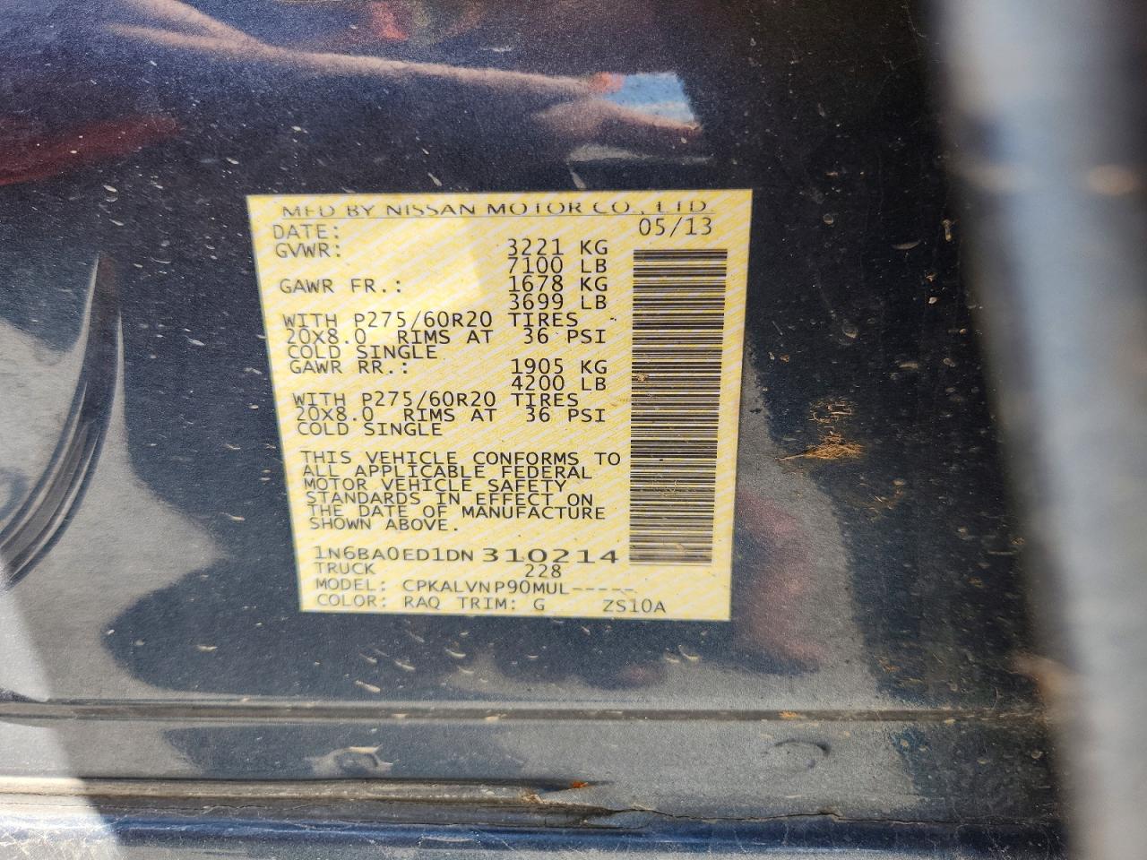 2013 Nissan Titan Sv Blue vin: 1N6BA0ED1DN310214