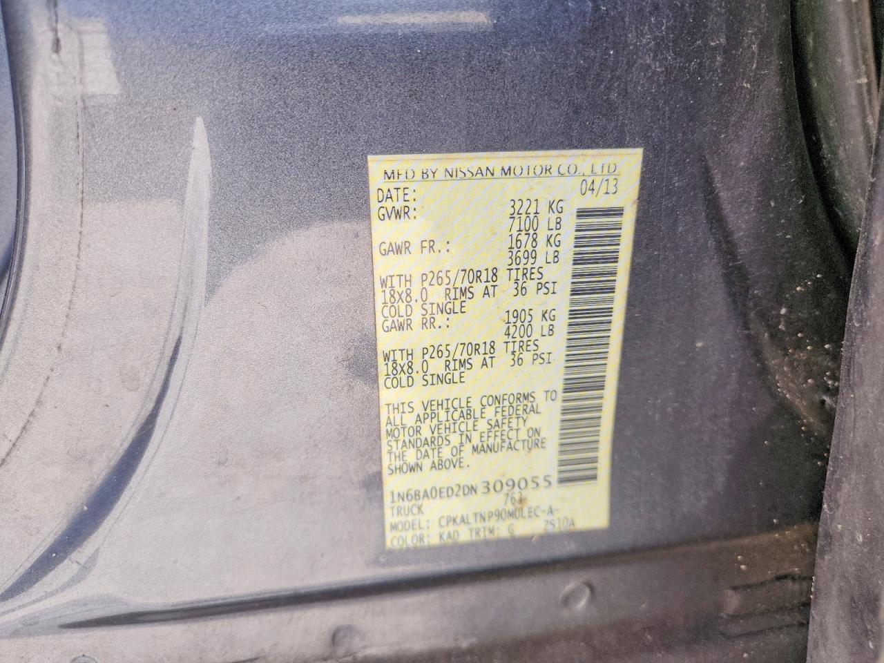 2013 Nissan Titan Gray vin: 1N6BA0ED2DN309055