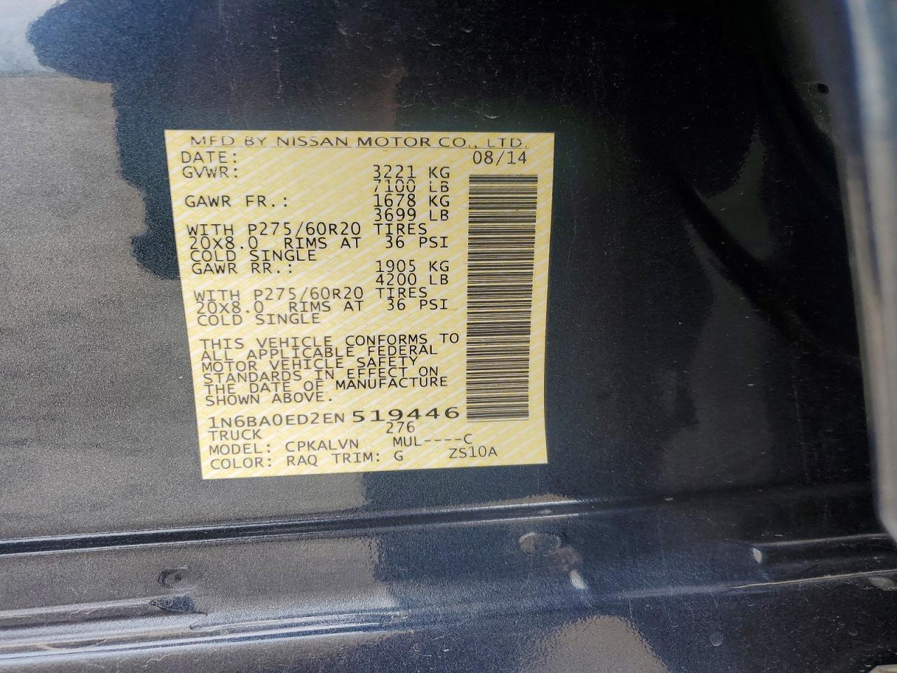2014 Nissan Titan Sl Blue vin: 1N6BA0ED2EN519446