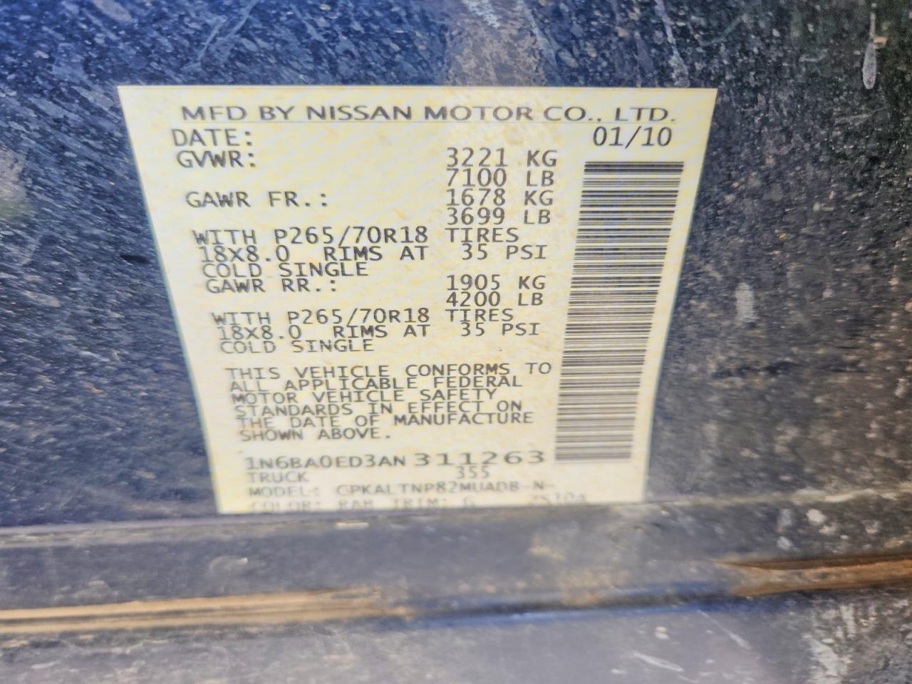 2010 Nissan Titan Se Blue vin: 1N6BA0ED3AN311263