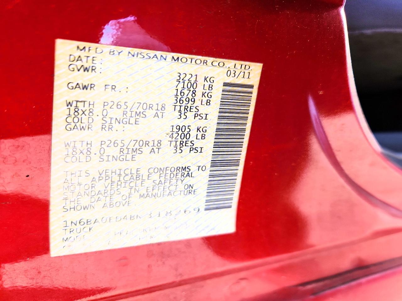 2011 Nissan Titan Sv Red vin: 1N6BA0ED4BN318269