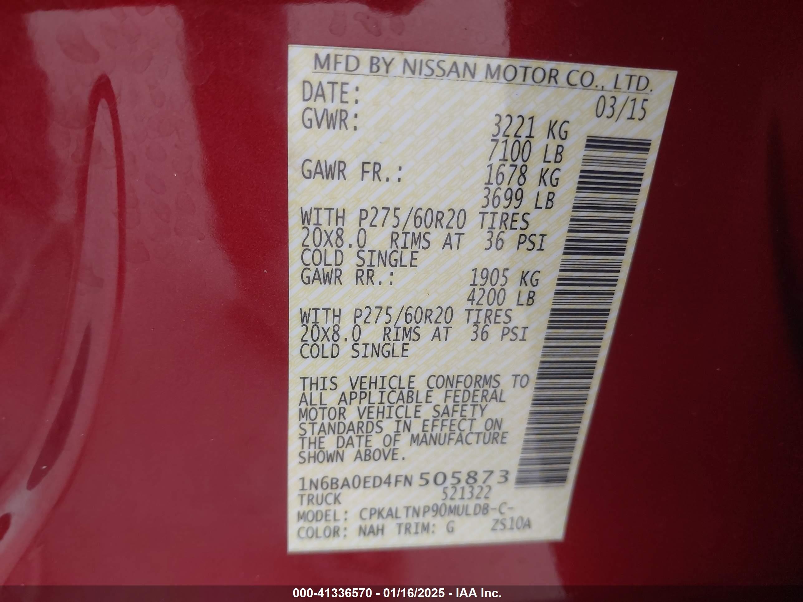 2015 Nissan Titan Sv Red vin: 1N6BA0ED4FN505873