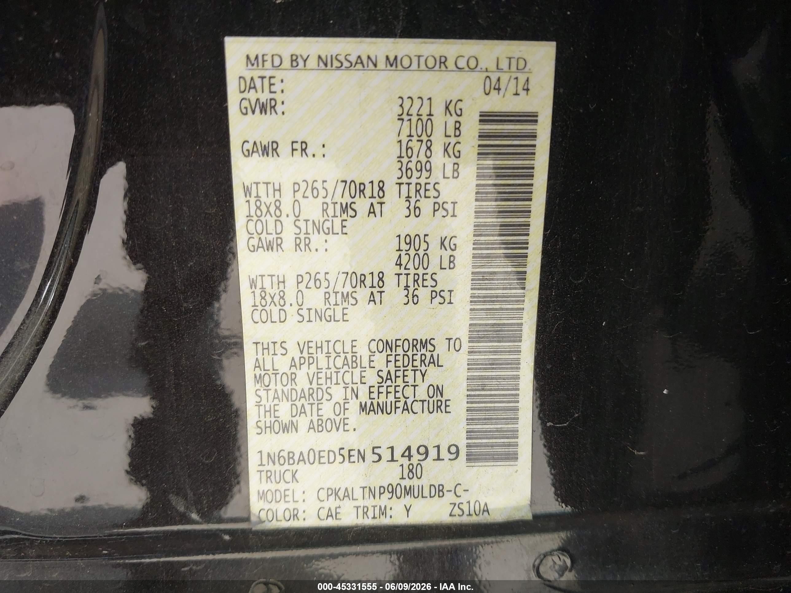 2014 Nissan Titan Sv Black vin: 1N6BA0ED5EN514919