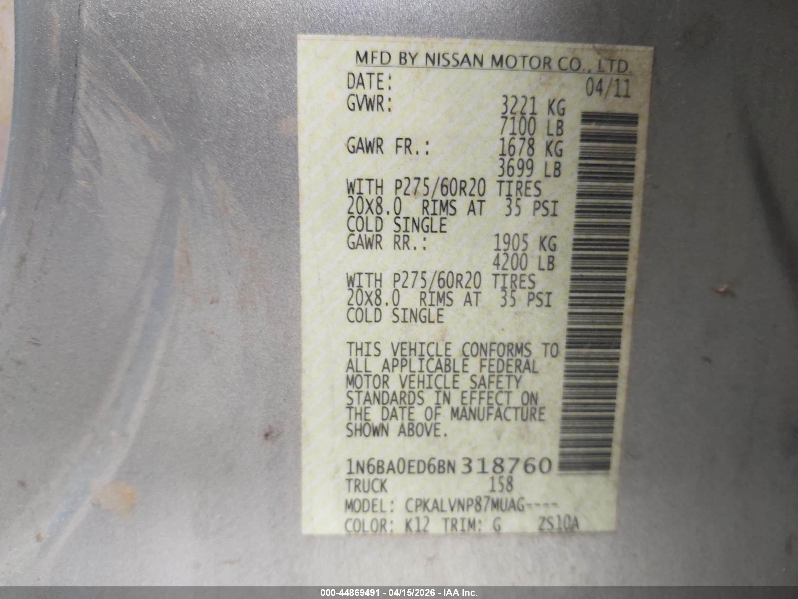 2011 Nissan Titan Sl Серебряный vin: 1N6BA0ED6BN318760