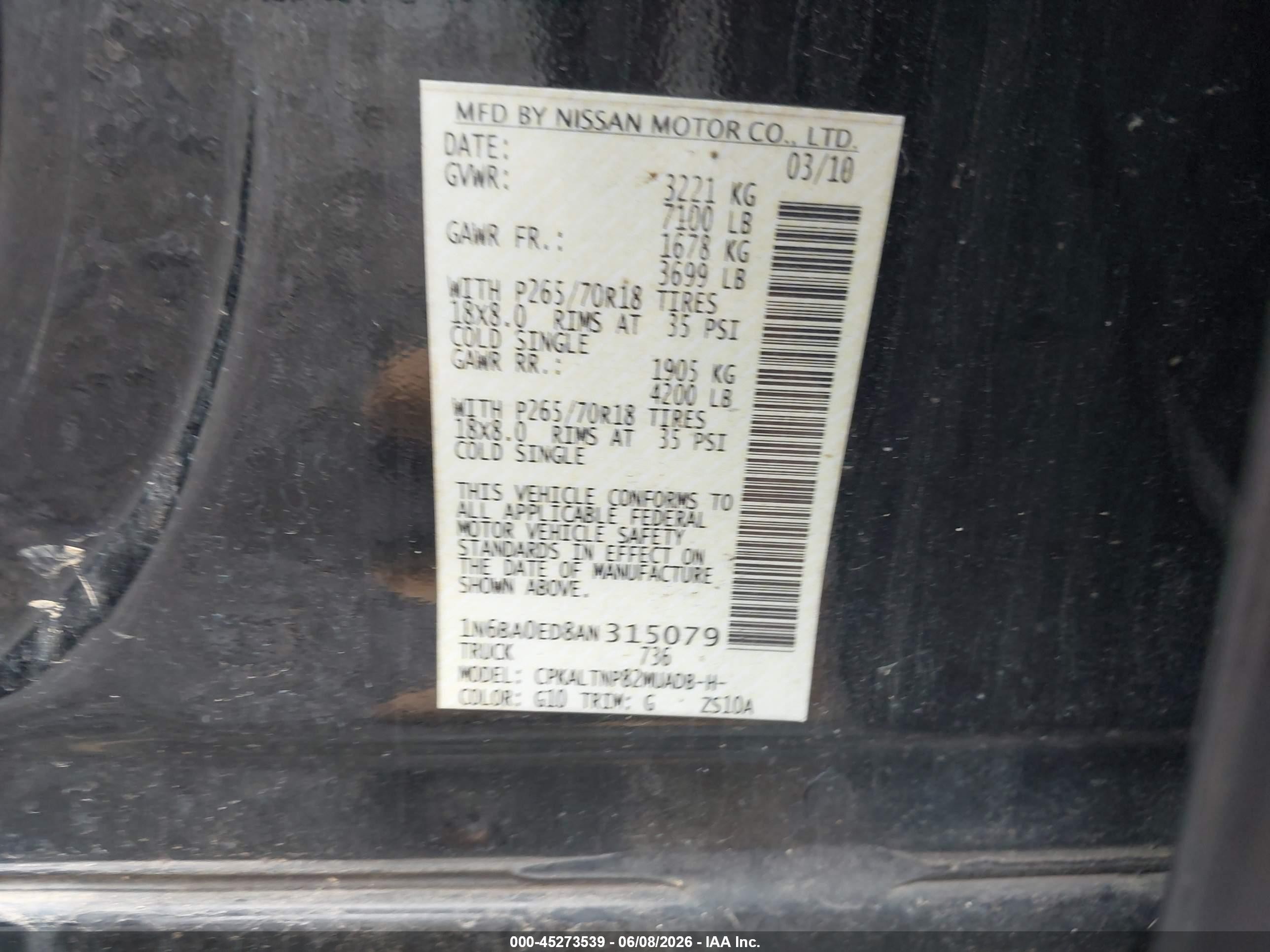 2010 Nissan Titan Se Black vin: 1N6BA0ED8AN315079