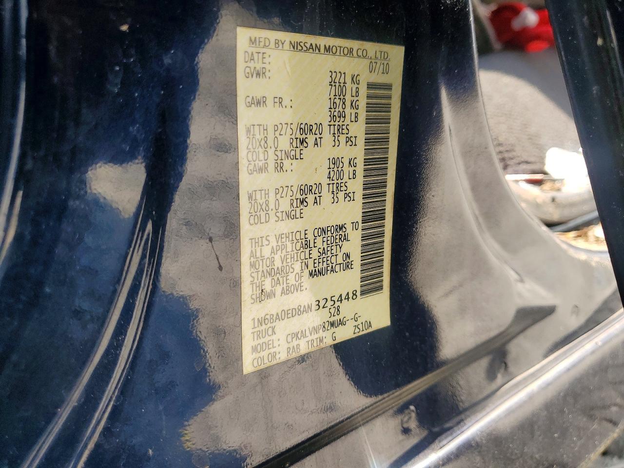2010 Nissan Titan Se Blue vin: 1N6BA0ED8AN325448