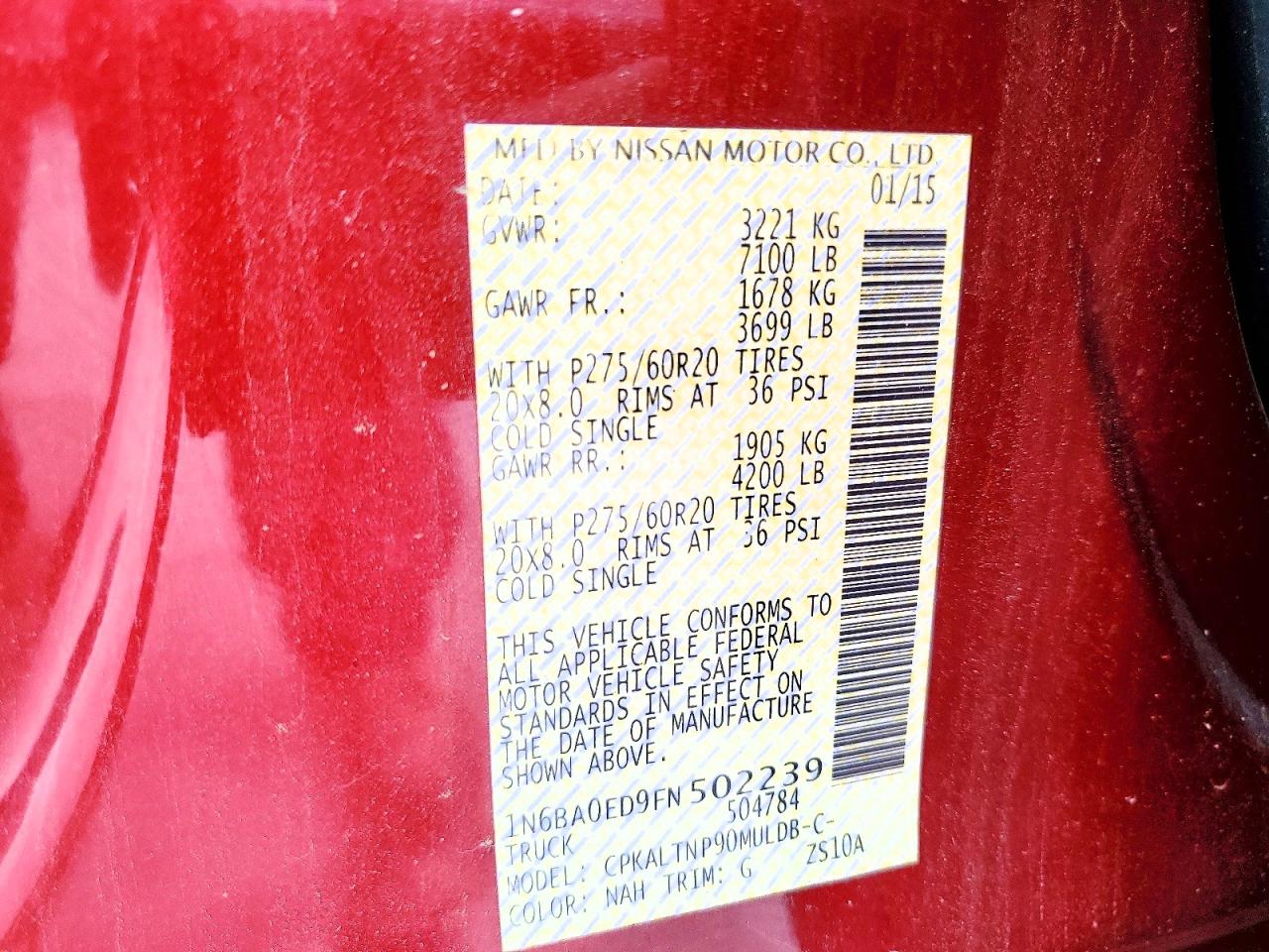 2015 Nissan Titan Sv Красный vin: 1N6BA0ED9FN502239