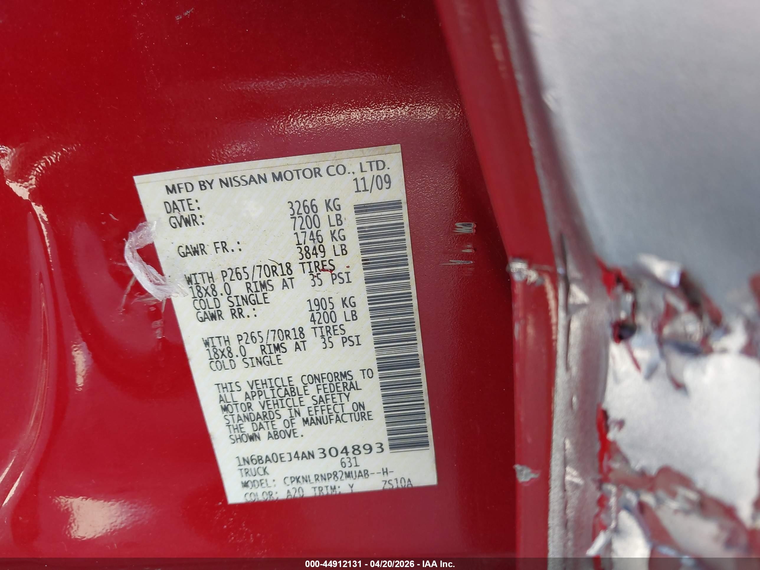 2010 Nissan Titan Xe Красный vin: 1N6BA0EJ4AN304893
