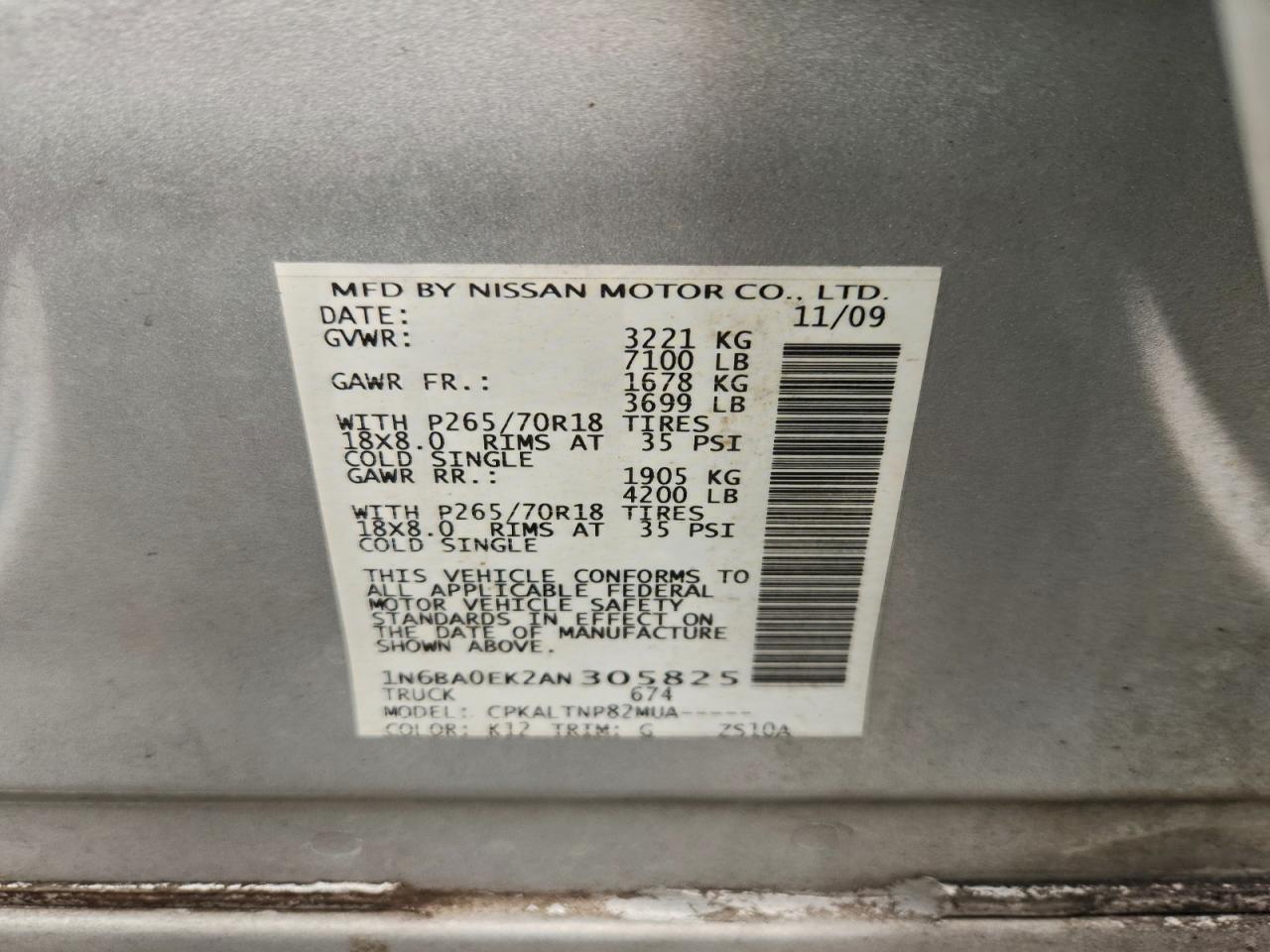 2010 Nissan Titan Xe Серебряный vin: 1N6BA0EK2AN305825