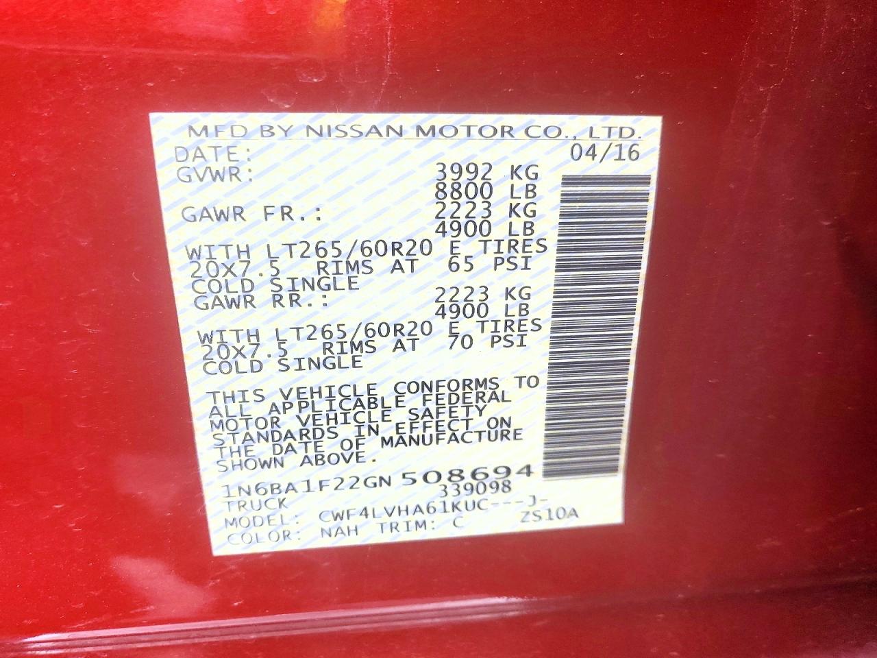 2016 Nissan Titan Xd Sl Красный vin: 1N6BA1F22GN508694