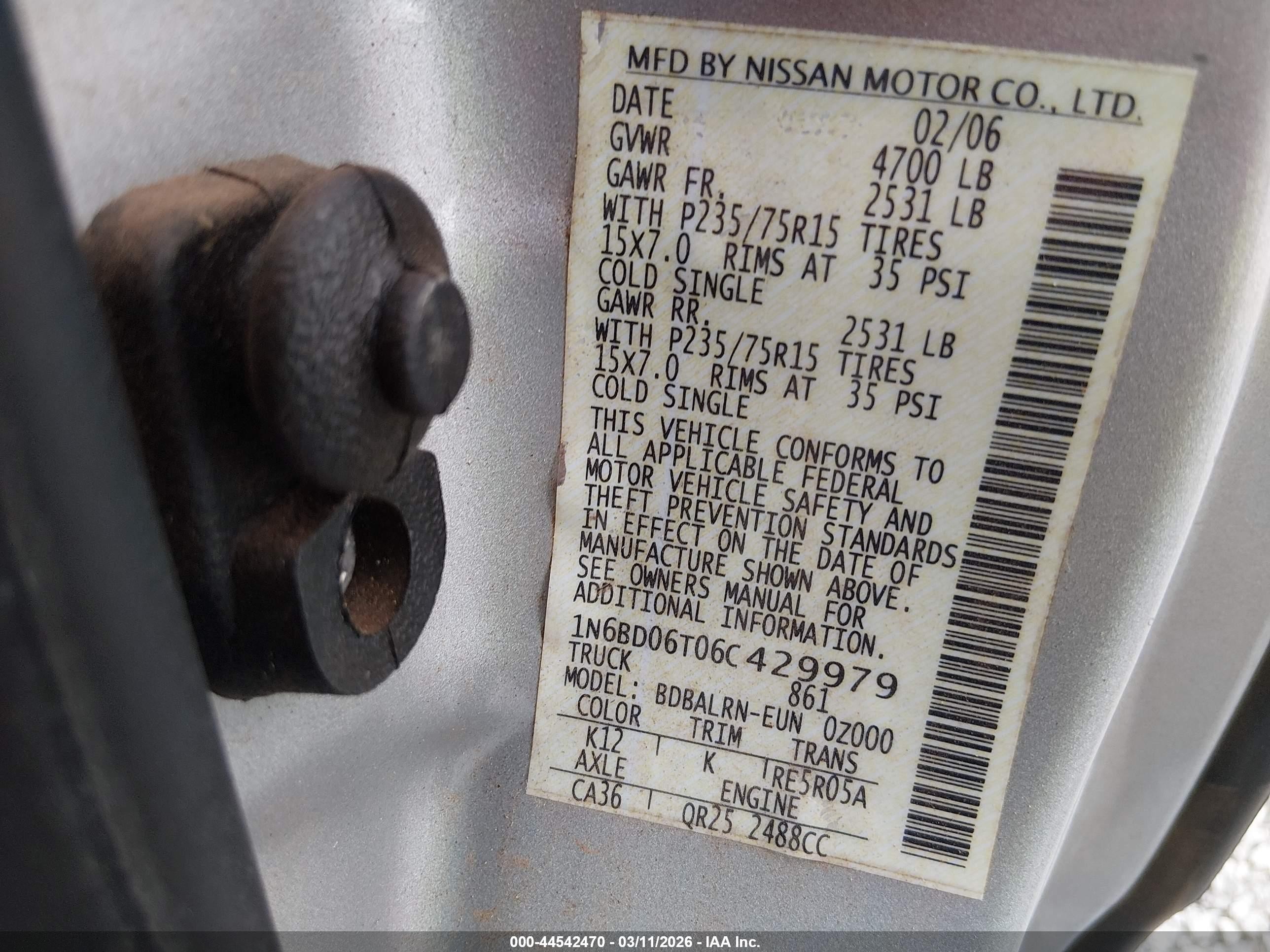 2006 Nissan Frontier Xe Silver vin: 1N6BD06T06C429979