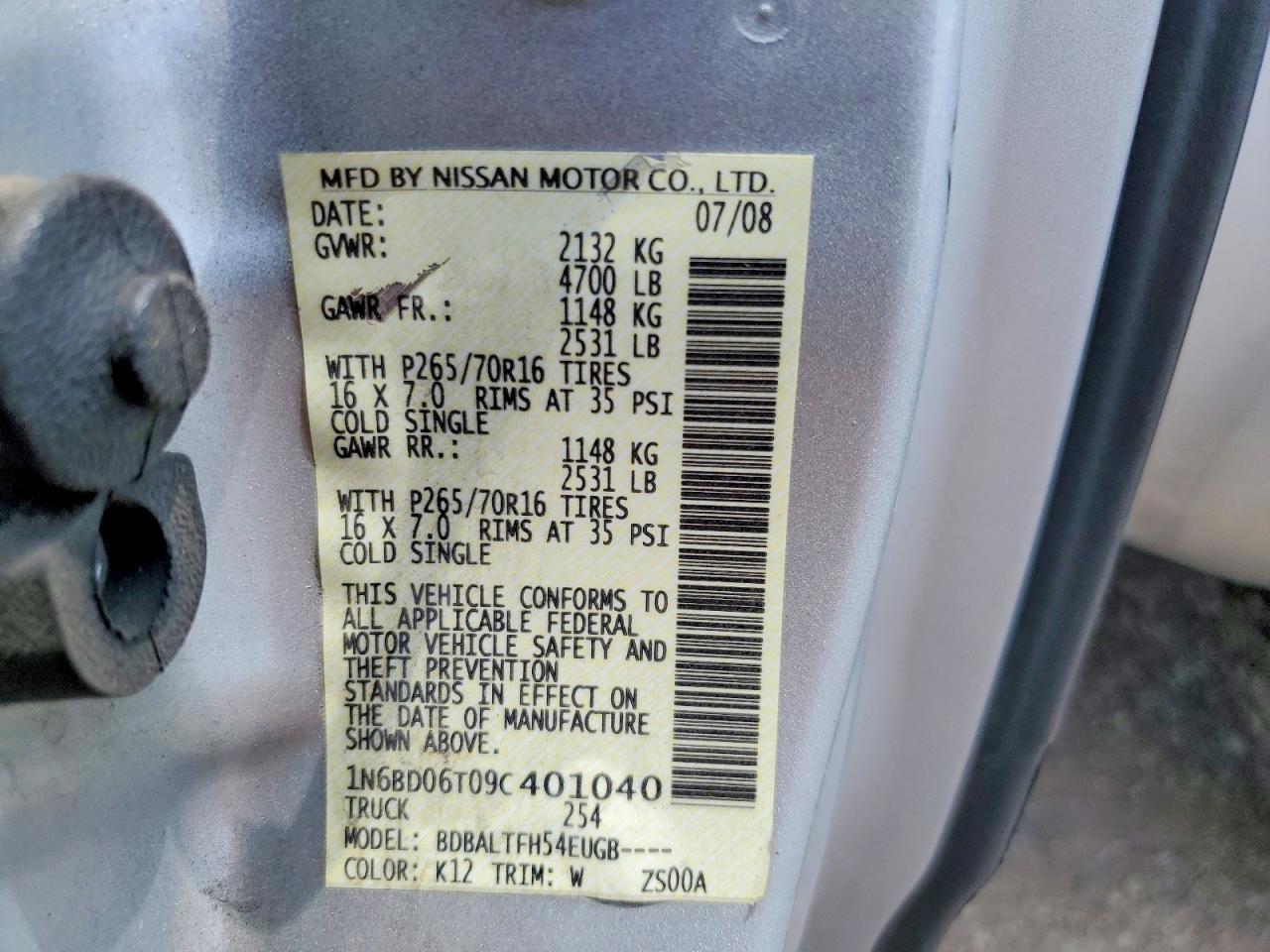 2009 Nissan Frontier Xe Silver vin: 1N6BD06T09C401040