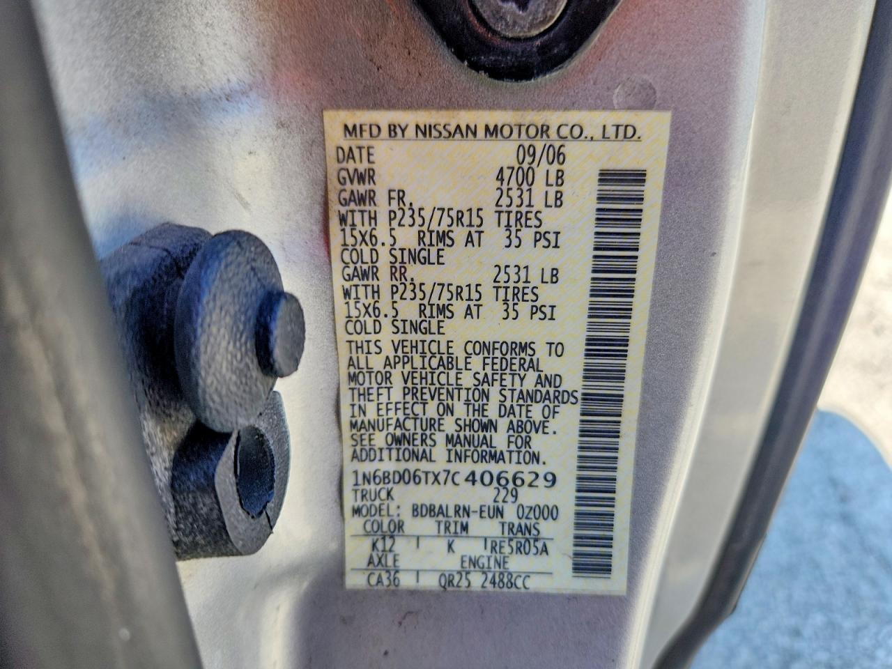 2007 Nissan Frontier Xe Silver vin: 1N6BD06TX7C406629