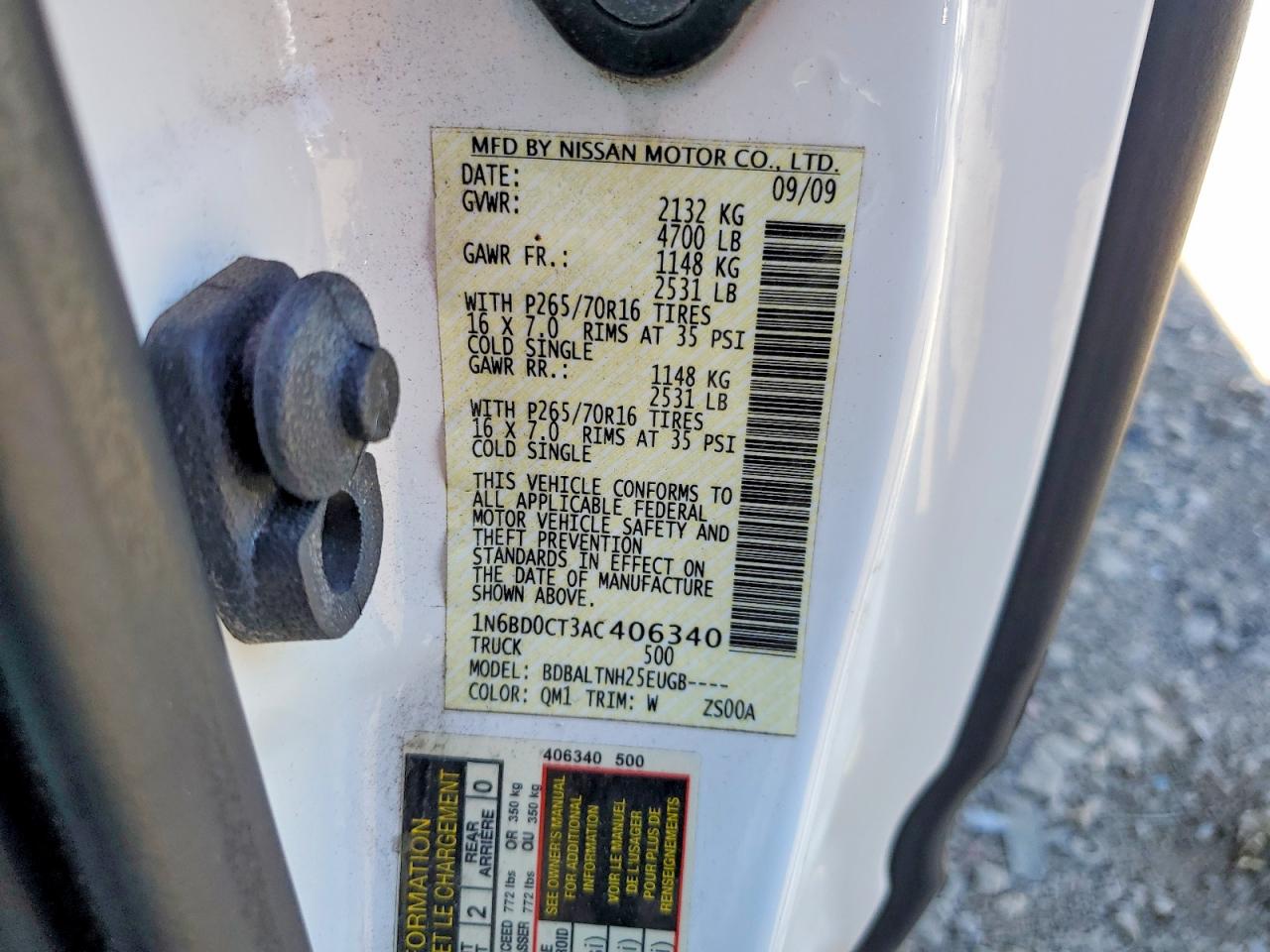 2010 Nissan Frontier Xe White vin: 1N6BD0CT3AC406340