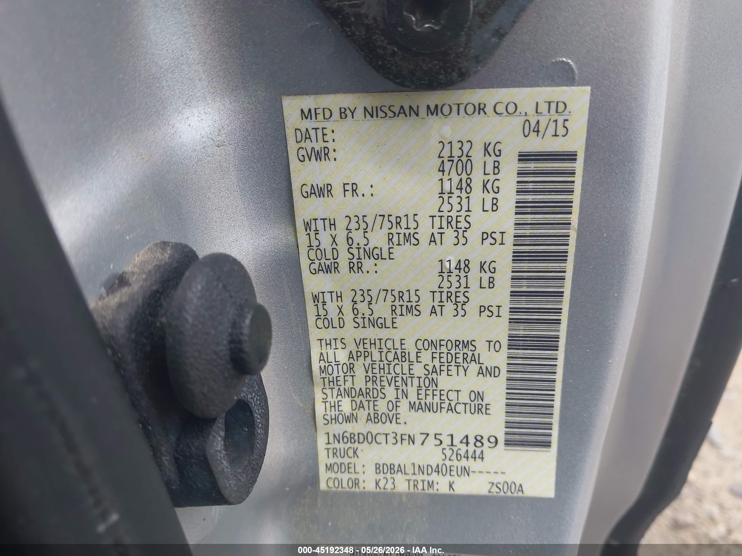 2015 Nissan Frontier S Silver vin: 1N6BD0CT3FN751489