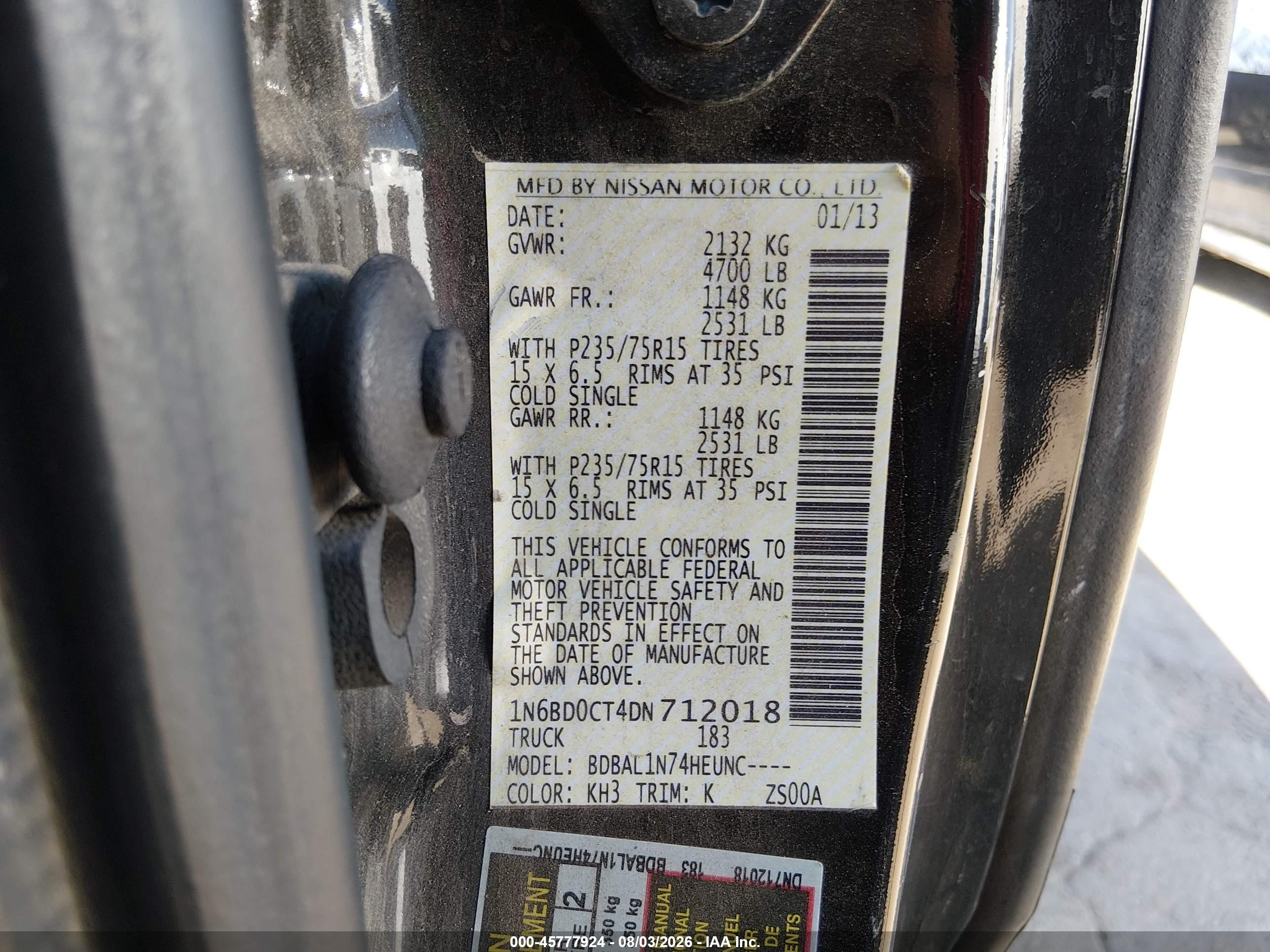 2013 Nissan Frontier S Black vin: 1N6BD0CT4DN712018