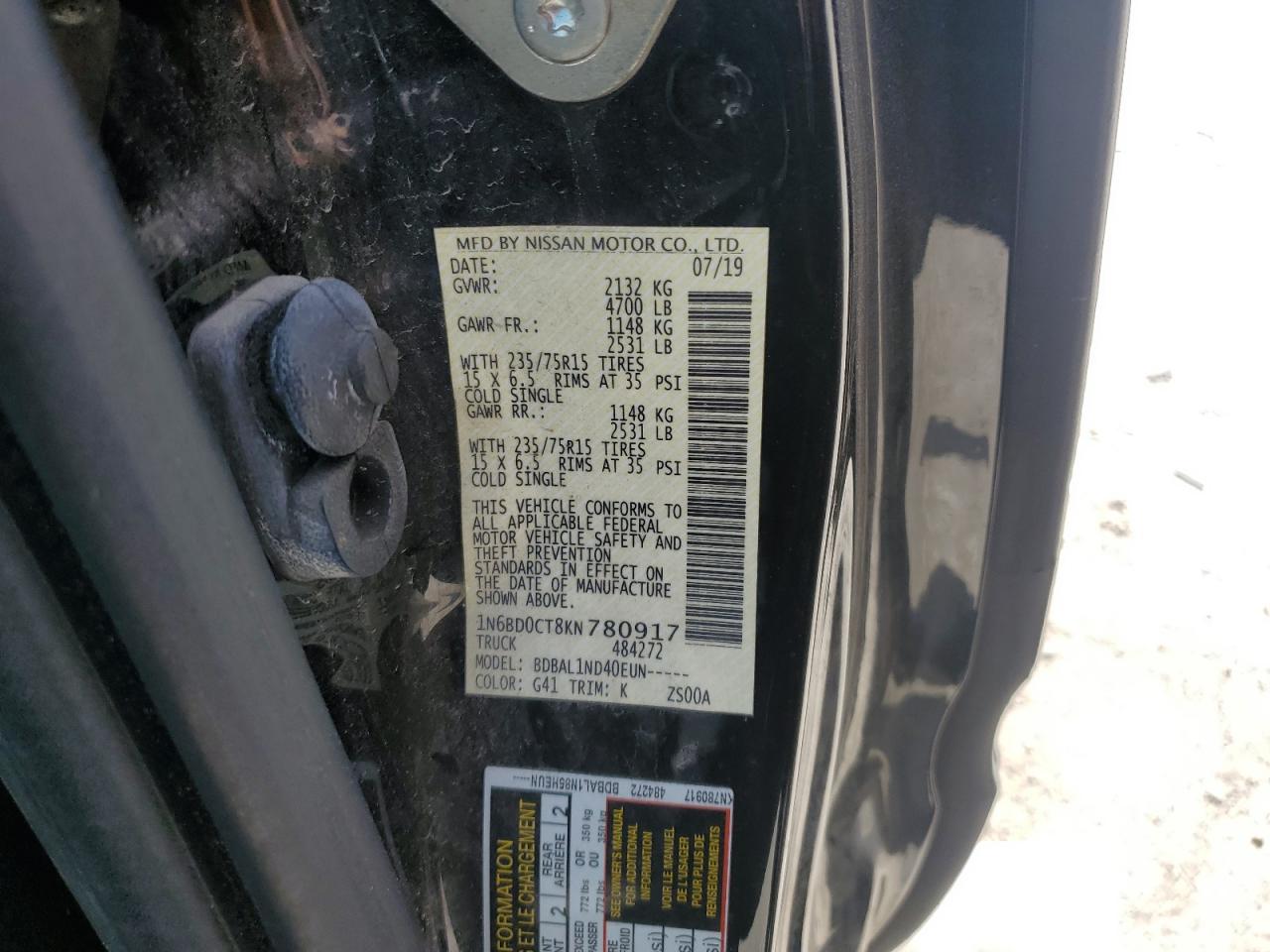 2019 Nissan Frontier S Black vin: 1N6BD0CT8KN780917