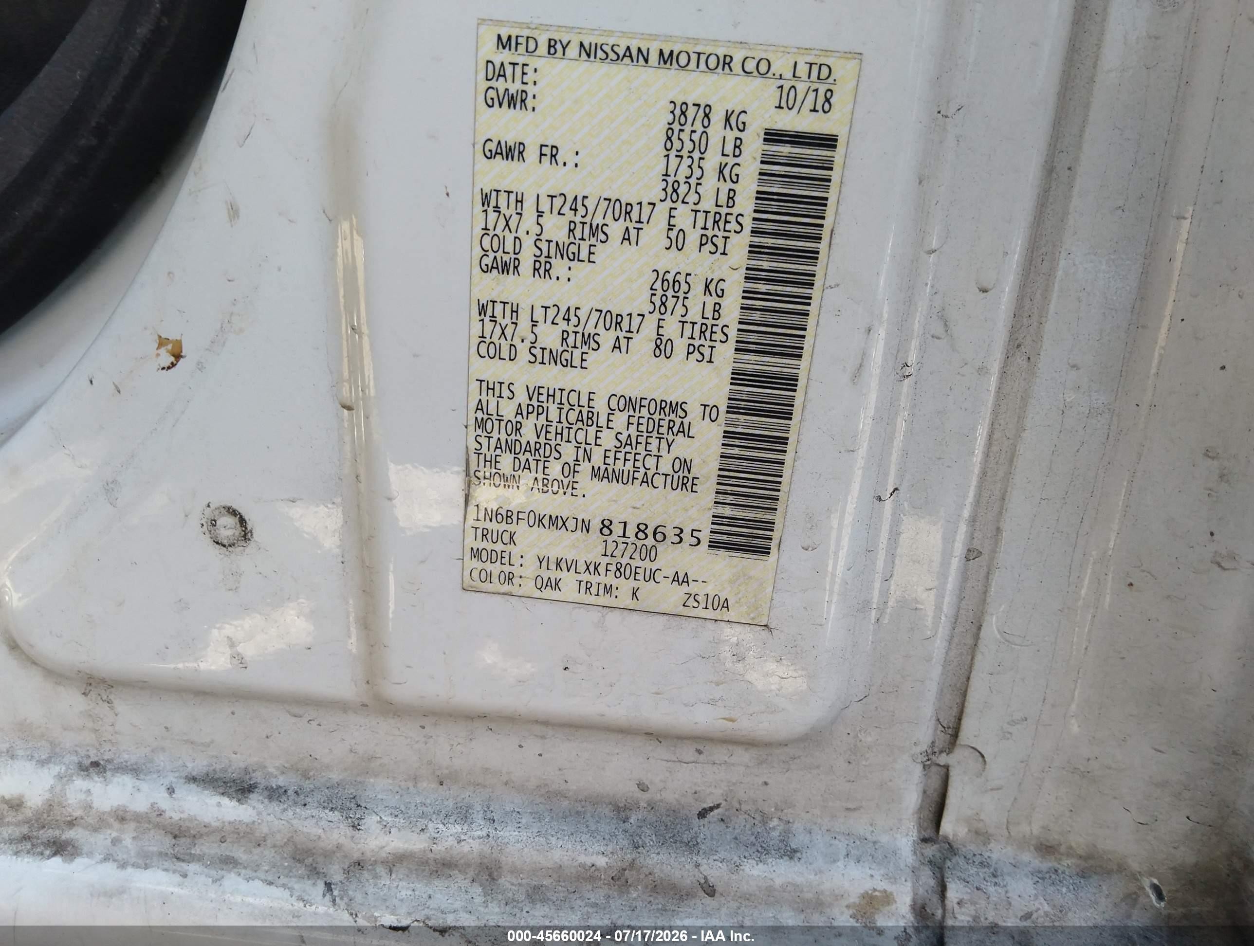 2018 Nissan Nv Cargo Nv1500 Sv V6 White vin: 1N6BF0KMXJN818635