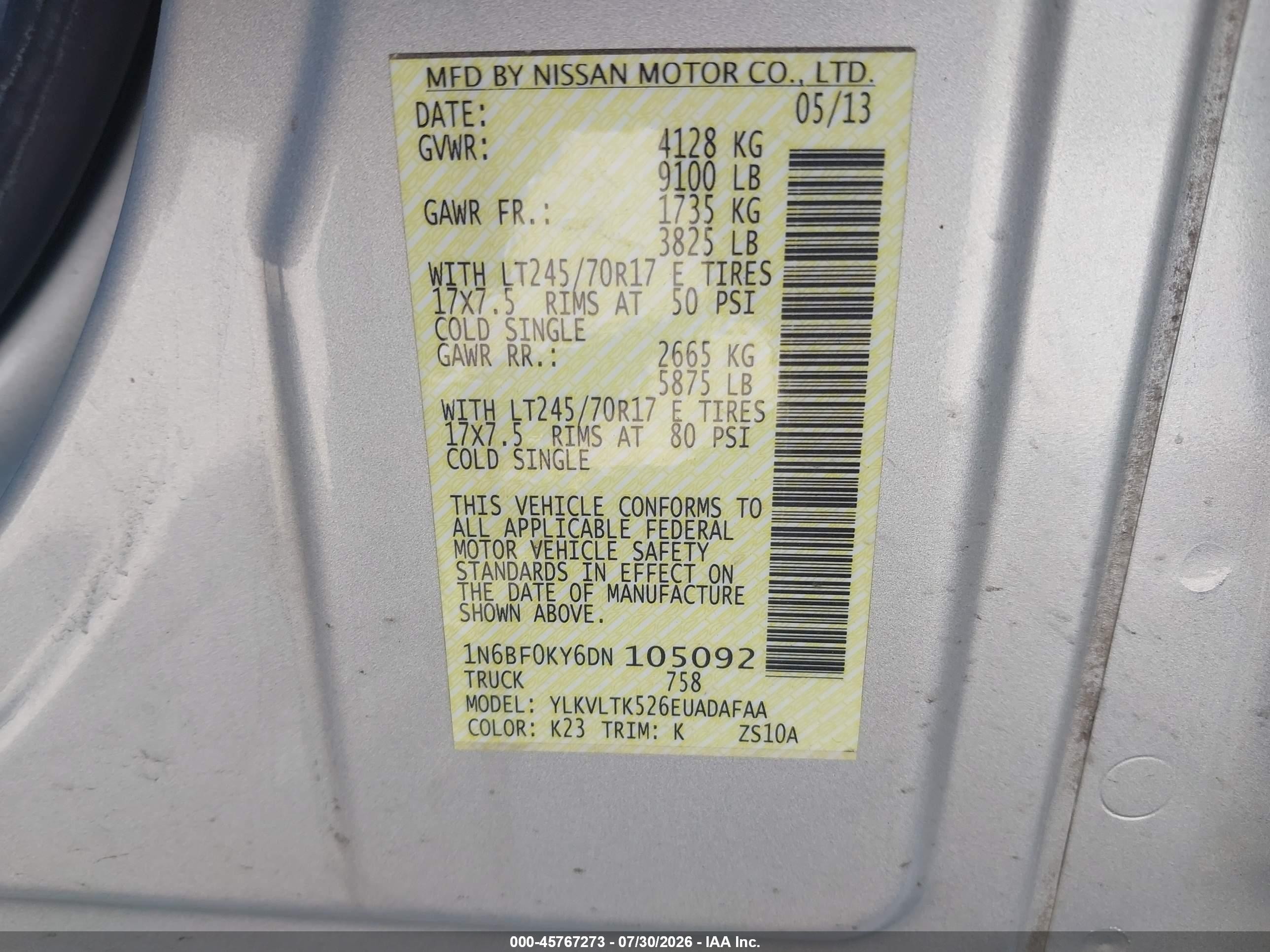 2013 Nissan Nv Cargo Nv2500 Hd Sv V6 Silver vin: 1N6BF0KY6DN105092