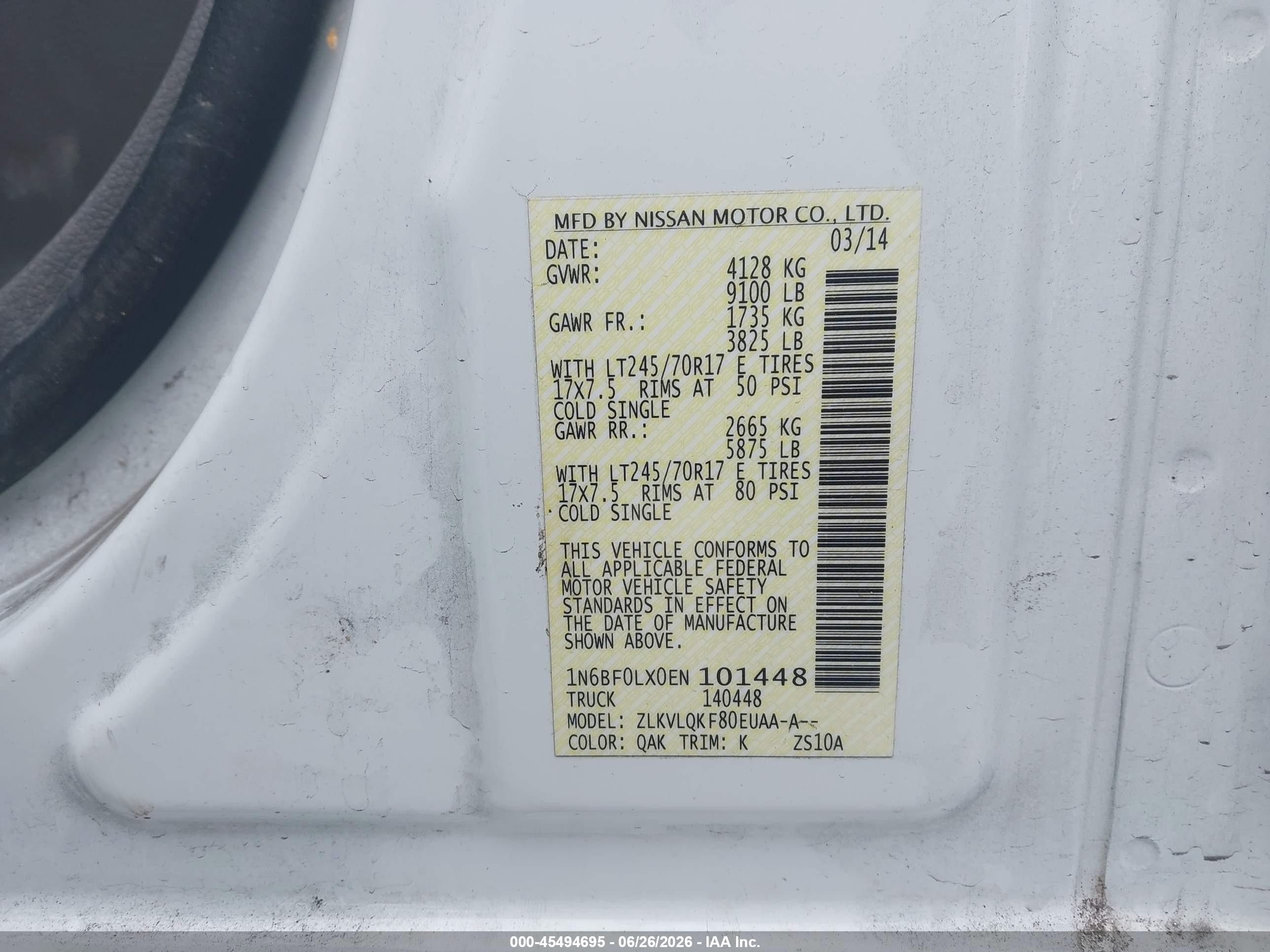2014 Nissan Nv Cargo Nv2500 Hd S V6 White vin: 1N6BF0LX0EN101448