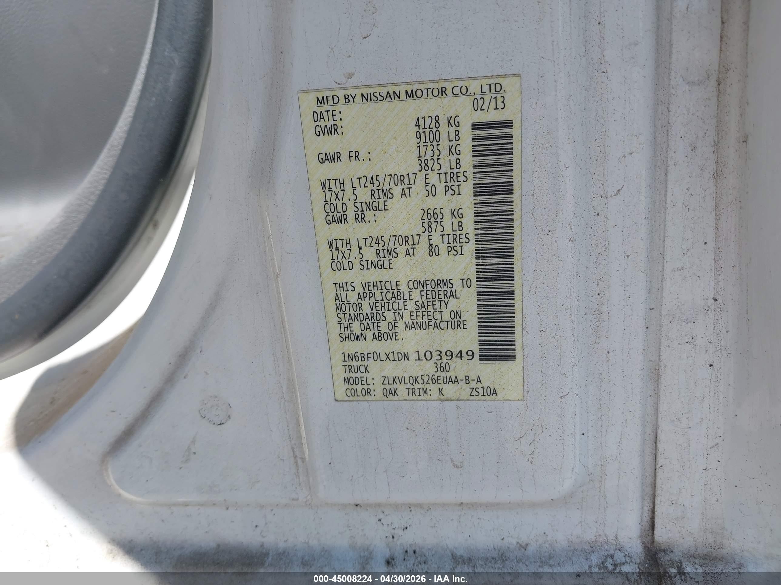 2013 Nissan Nv Cargo Nv2500 Hd S V6 White vin: 1N6BF0LX1DN103949