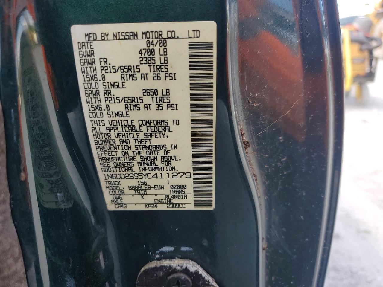 2000 Nissan Frontier Xe Green vin: 1N6DD26S5YC411279