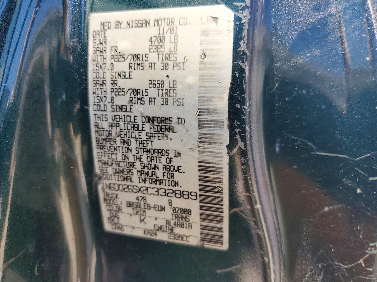 2002 Niss Frontier Green vin: 1N6DD26SX2C332889