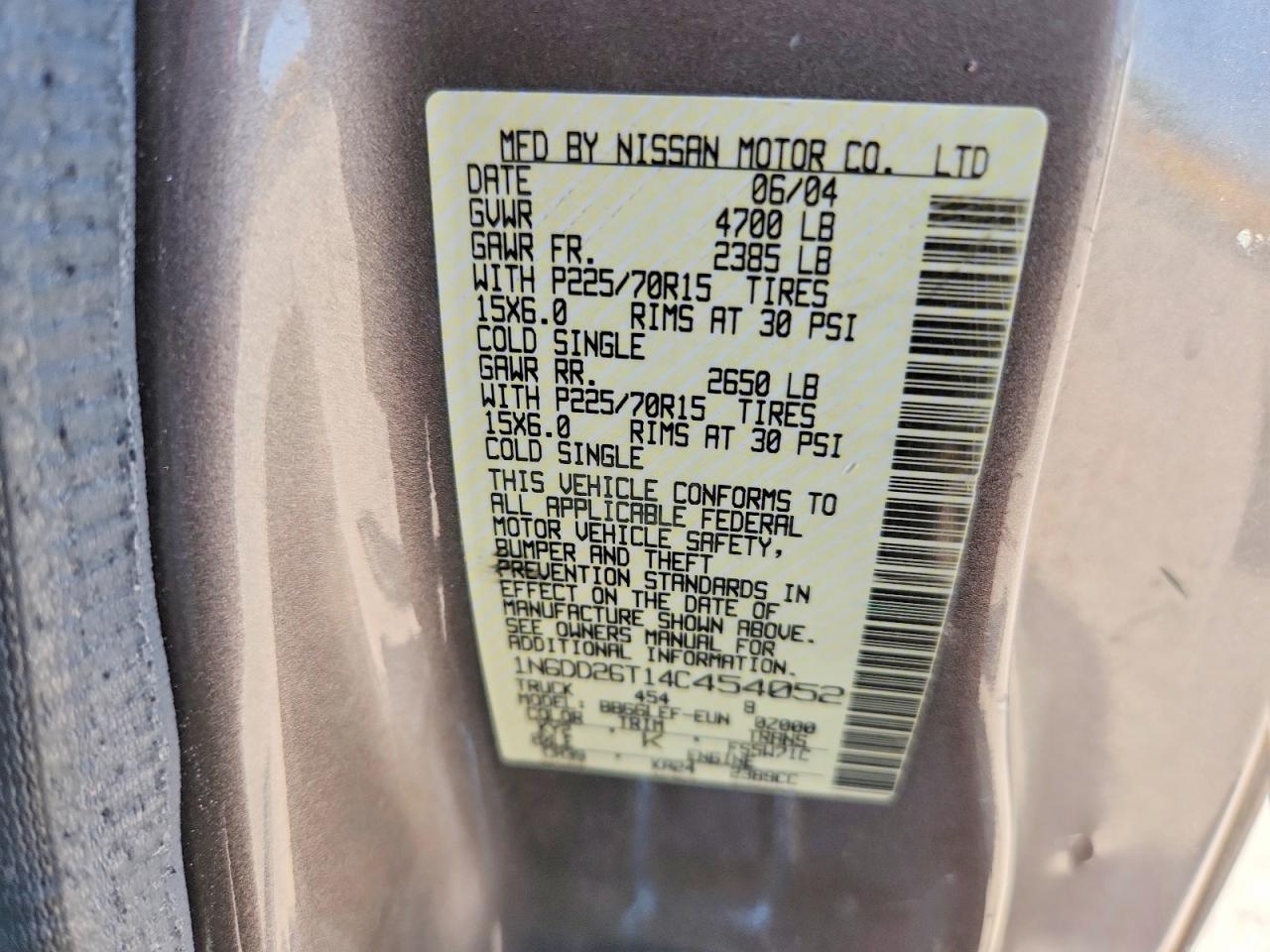 2004 Nissan Frontier Standard Charcoal vin: 1N6DD26T14C454052