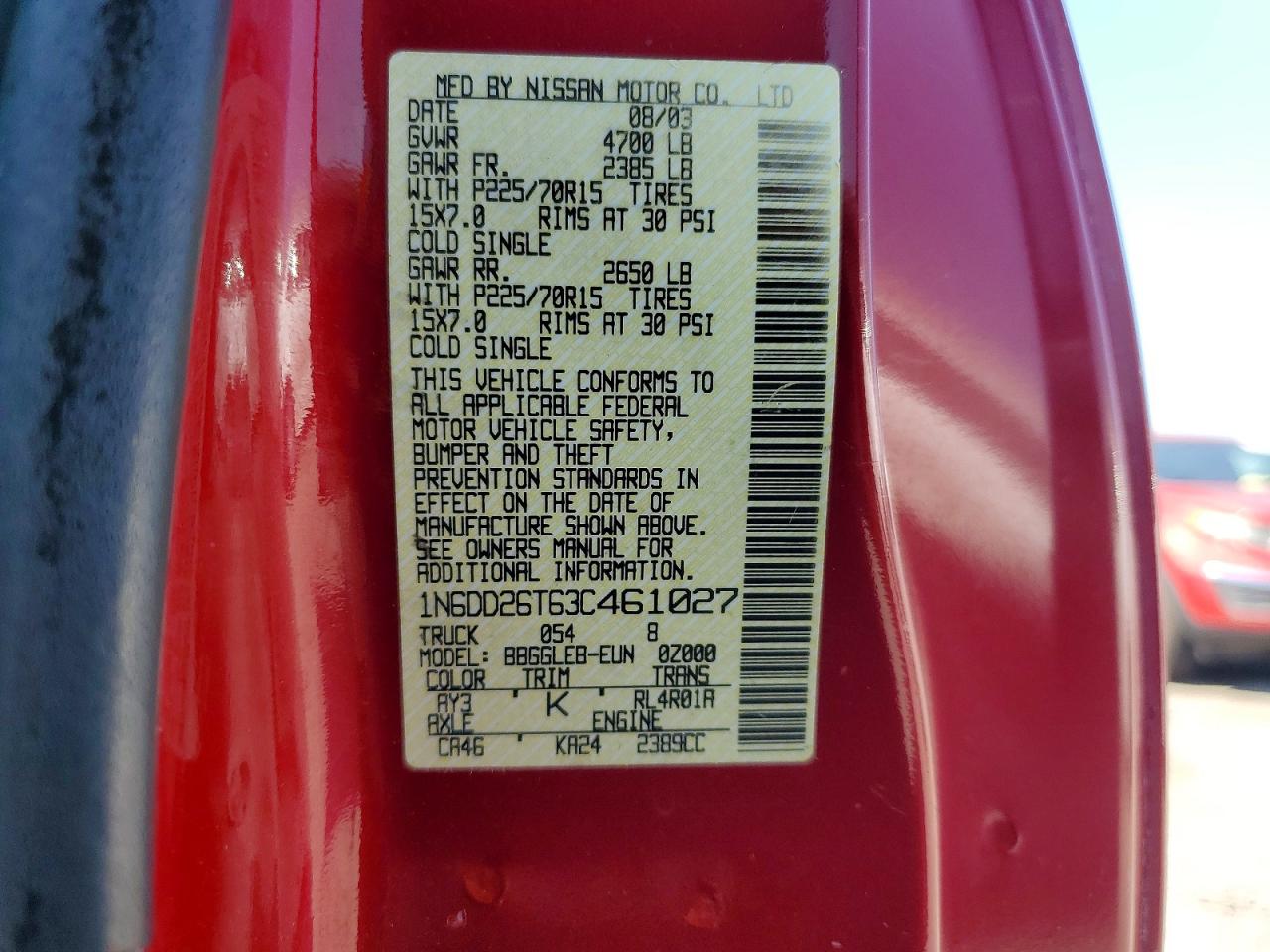 2003 Nissan Frontier King Cab Xe Бордовый vin: 1N6DD26T63C461027