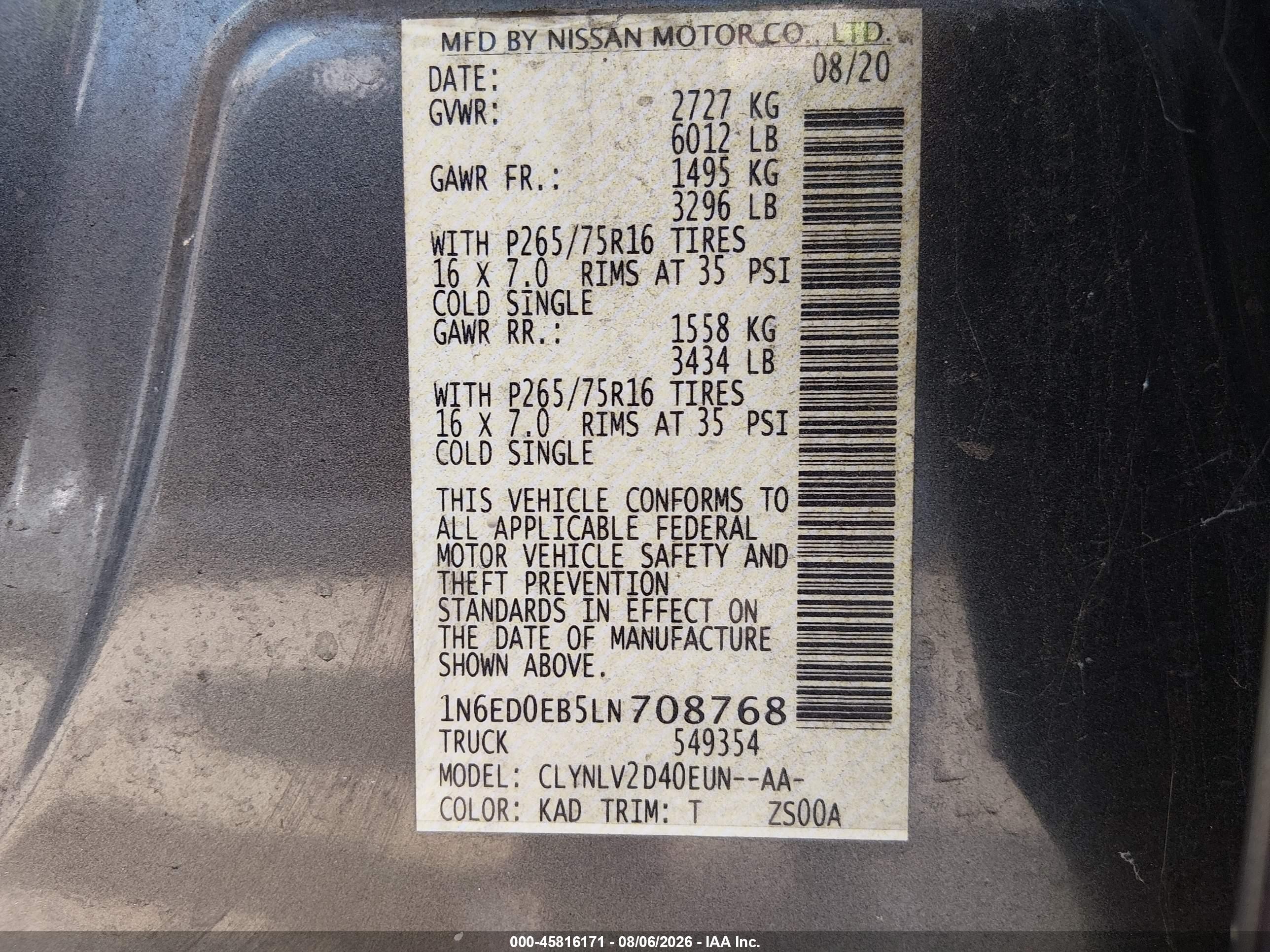2020 Nissan Frontier Pro-4x 4x4 Gray vin: 1N6ED0EB5LN708768