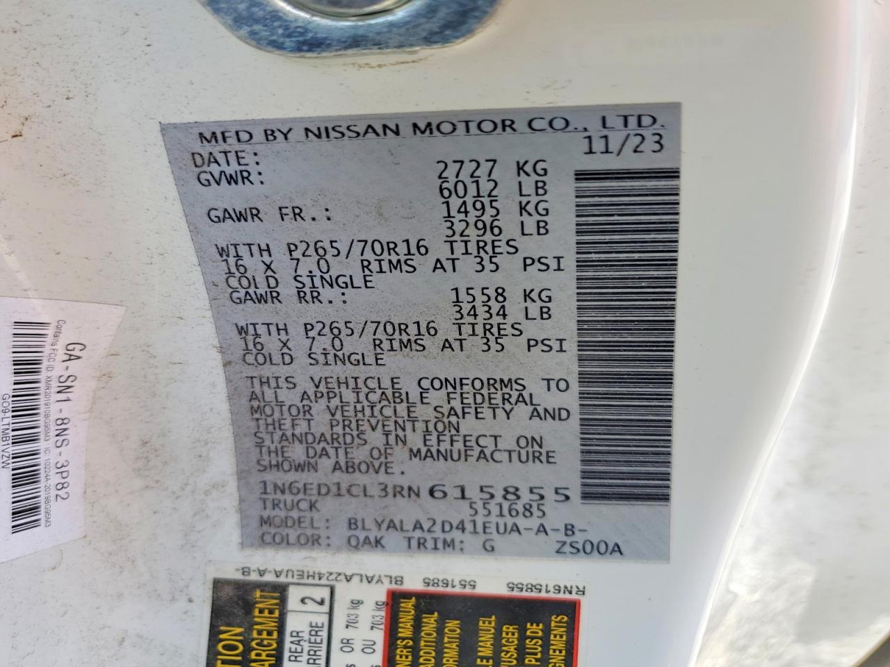 2024 Nissan Frontier S White vin: 1N6ED1CL3RN615855