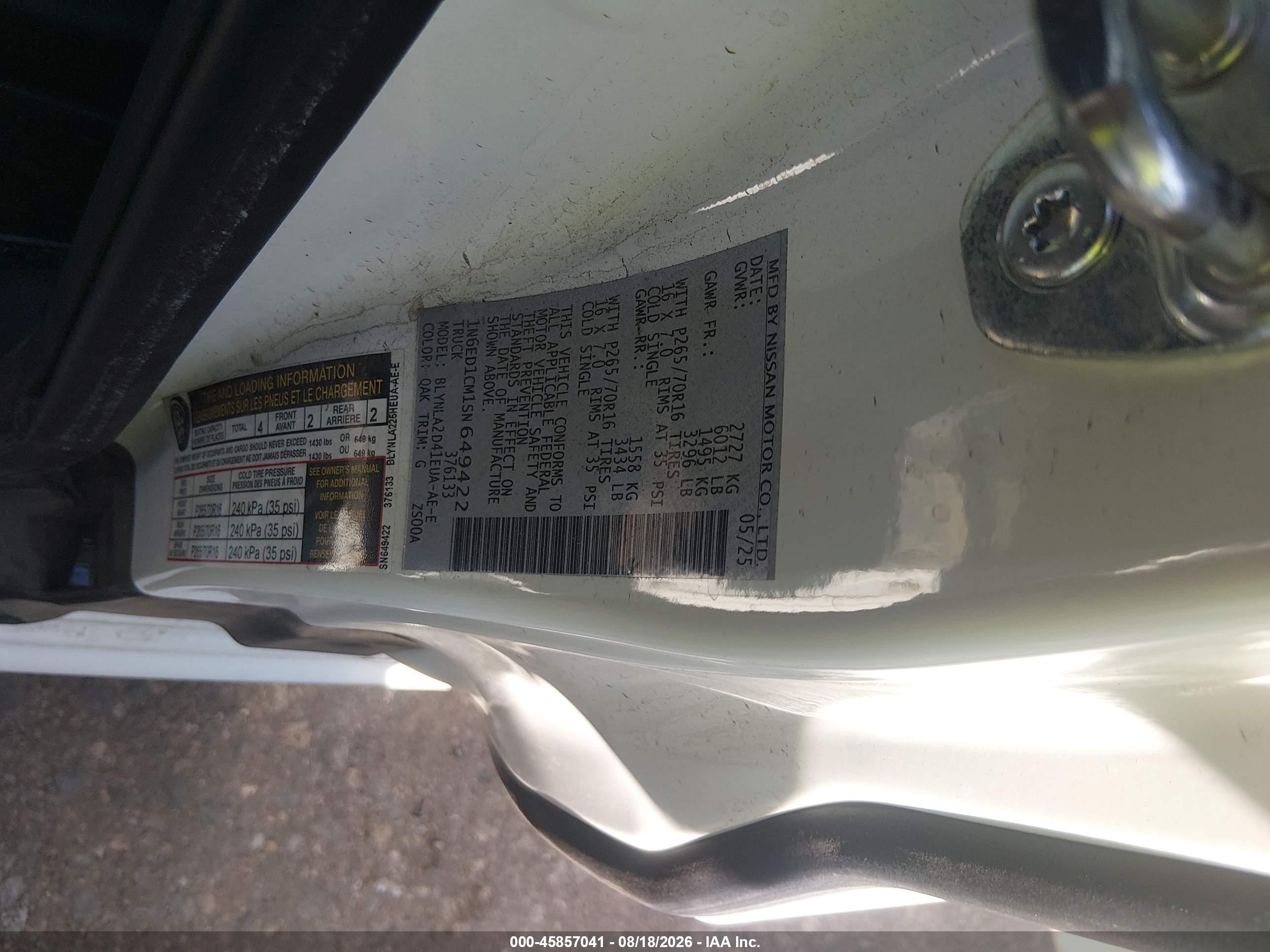 2025 Nissan Frontier King Cab S 4x4 White vin: 1N6ED1CM1SN649422