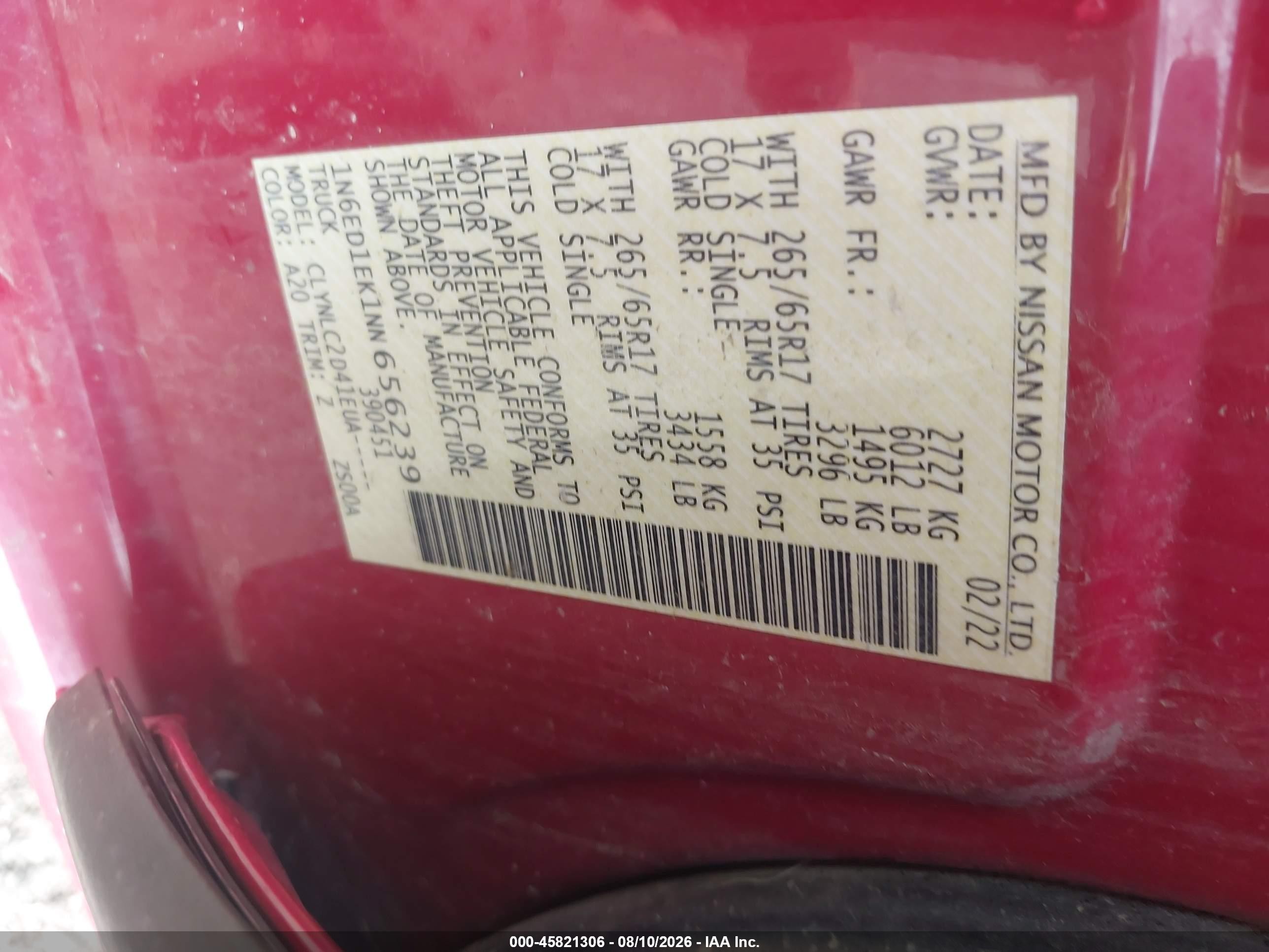2022 Nissan Frontier Sv 4x4 Red vin: 1N6ED1EK1NN656239
