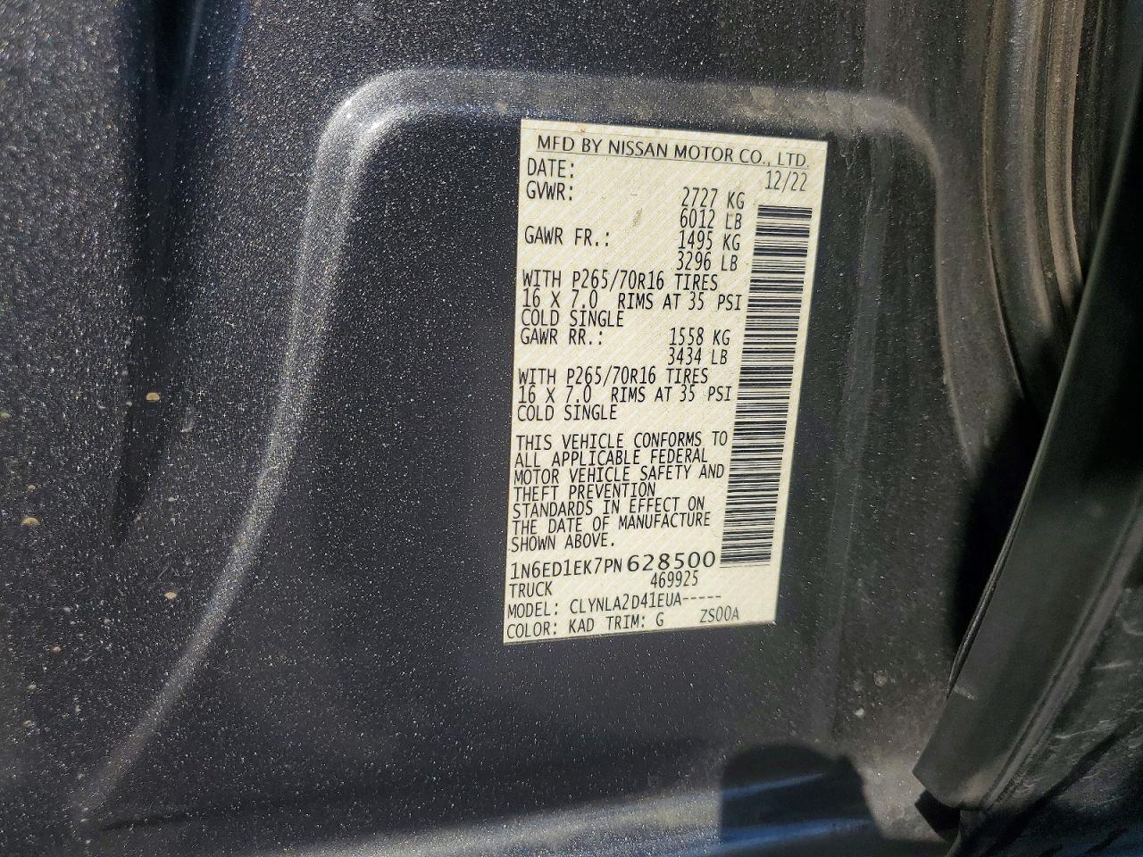 2023 Nissan Frontier S Charcoal vin: 1N6ED1EK7PN628500