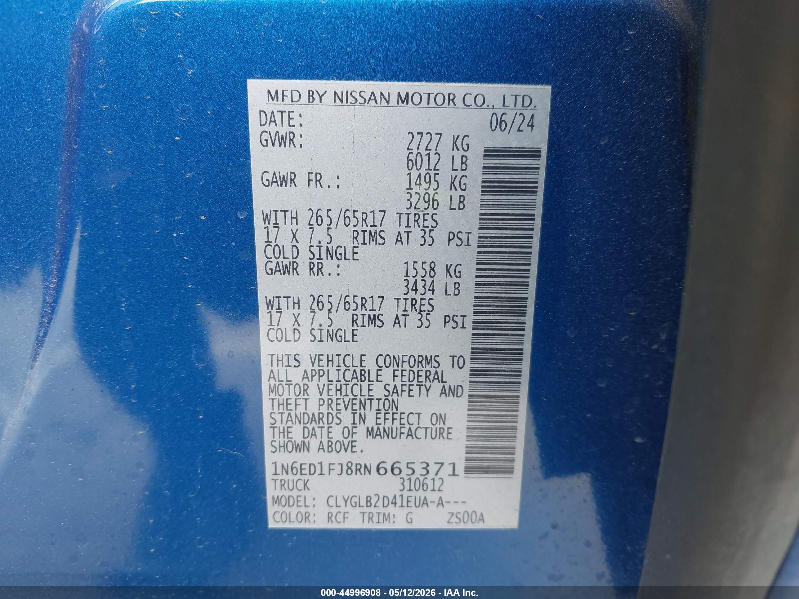 2024 Nissan Frontier Long Bed Sv 4x2 Blue vin: 1N6ED1FJ8RN665371