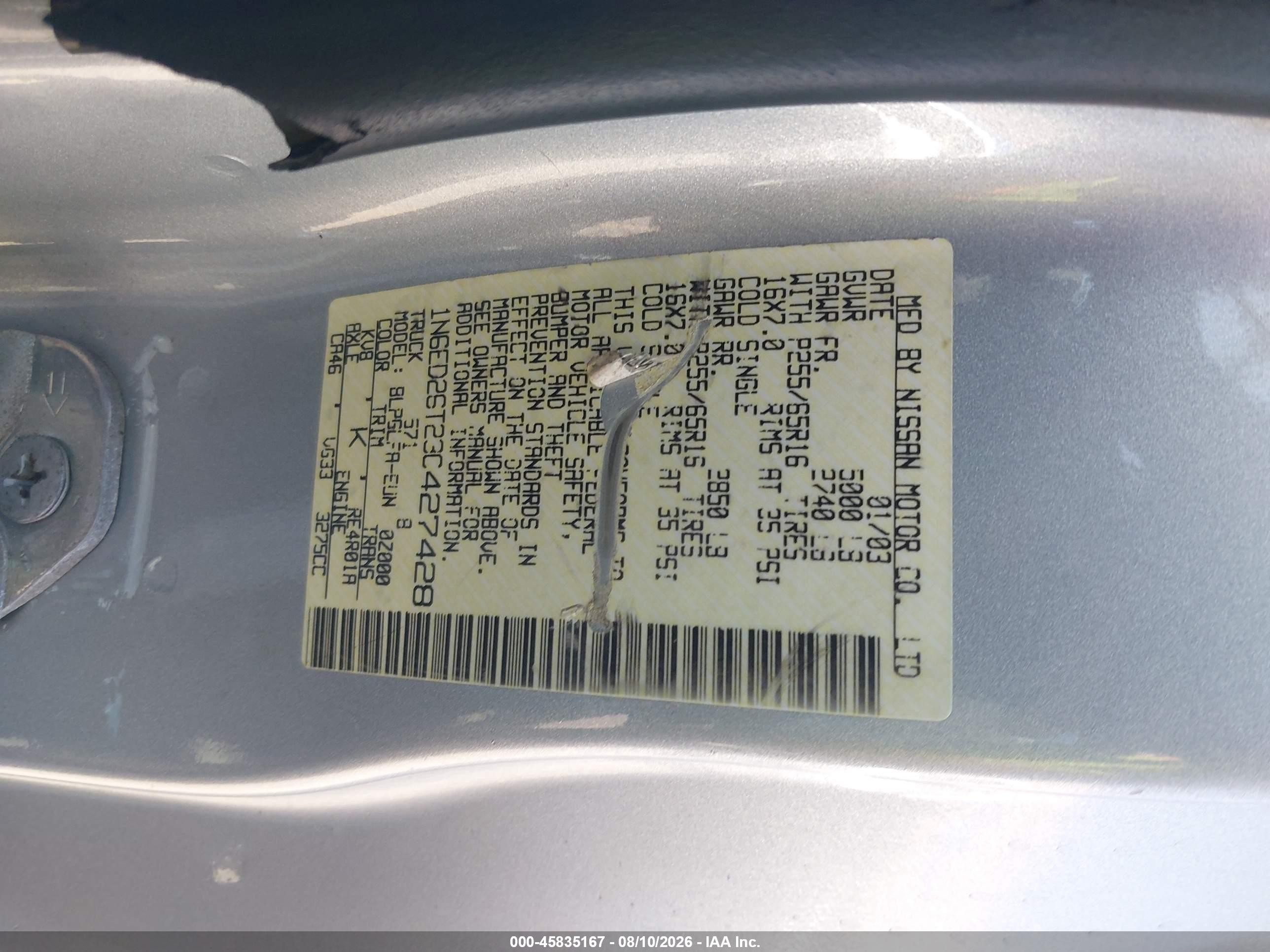 2003 Nissan Frontier Desert Runner Se-v6 Silver vin: 1N6ED26T23C427428