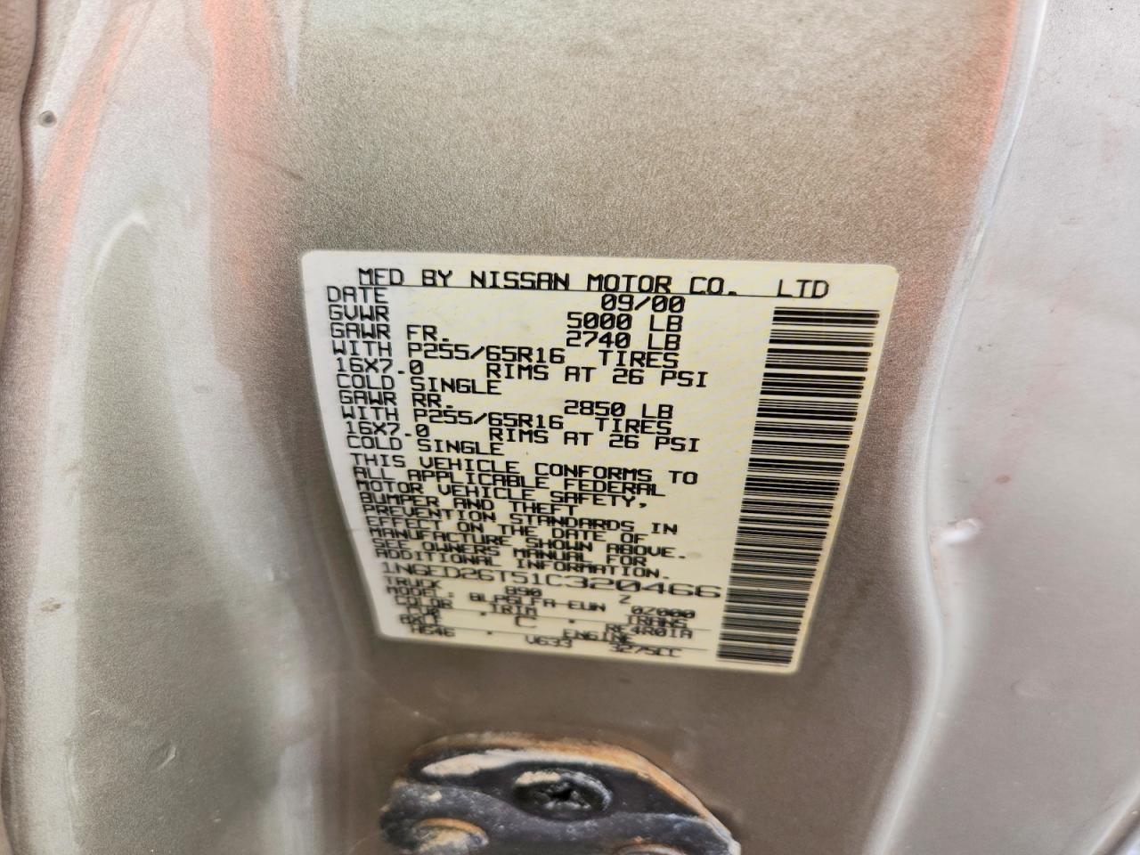 2001 Nissan Frontier Xe Desert Runner Gray vin: 1N6ED26T51C320466